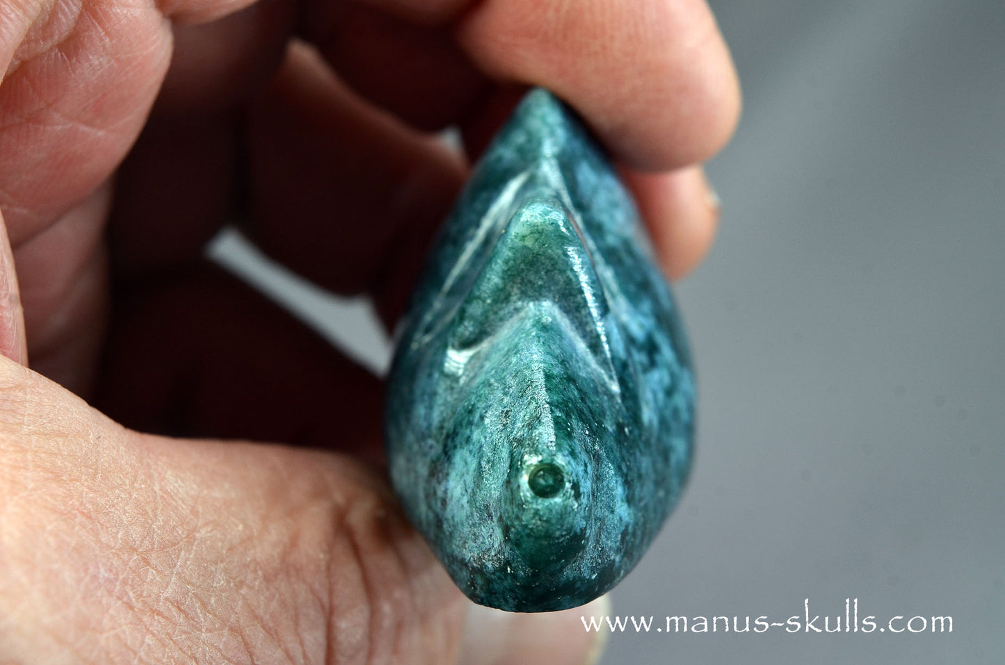 Happy Whistling Moss Agate Skull face
