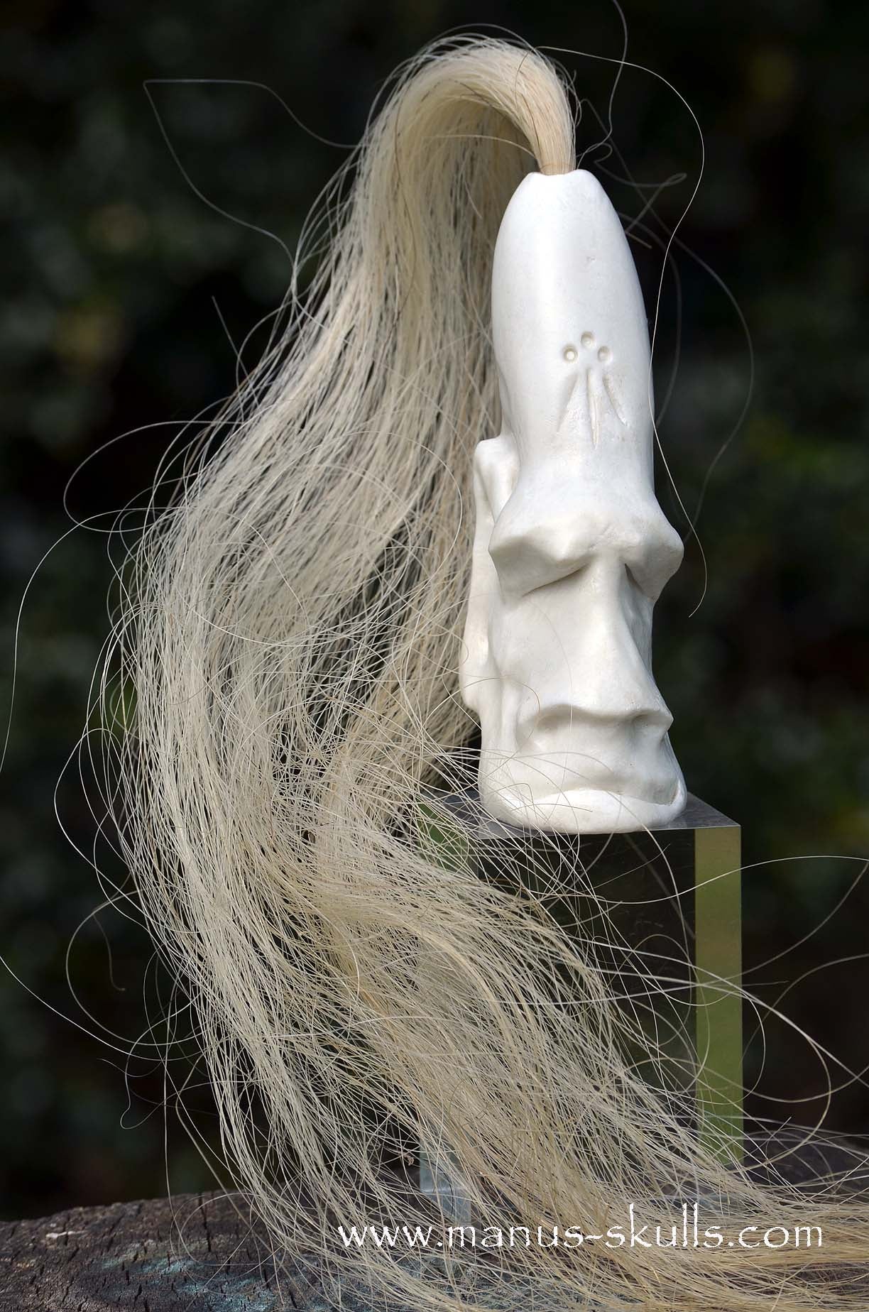 White Steatite Tribal Skull with Awen Symbol  #045