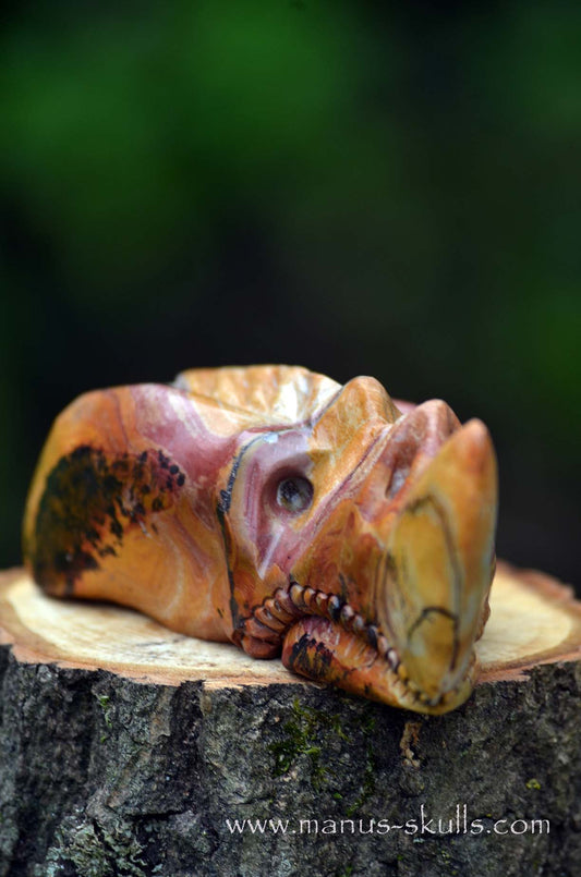 Manus skulls unique Crystal Carvings handmade skulls dragons pendants preseli bluestone tribals spiritual meaning wand Unicorn .. rainbow jasper