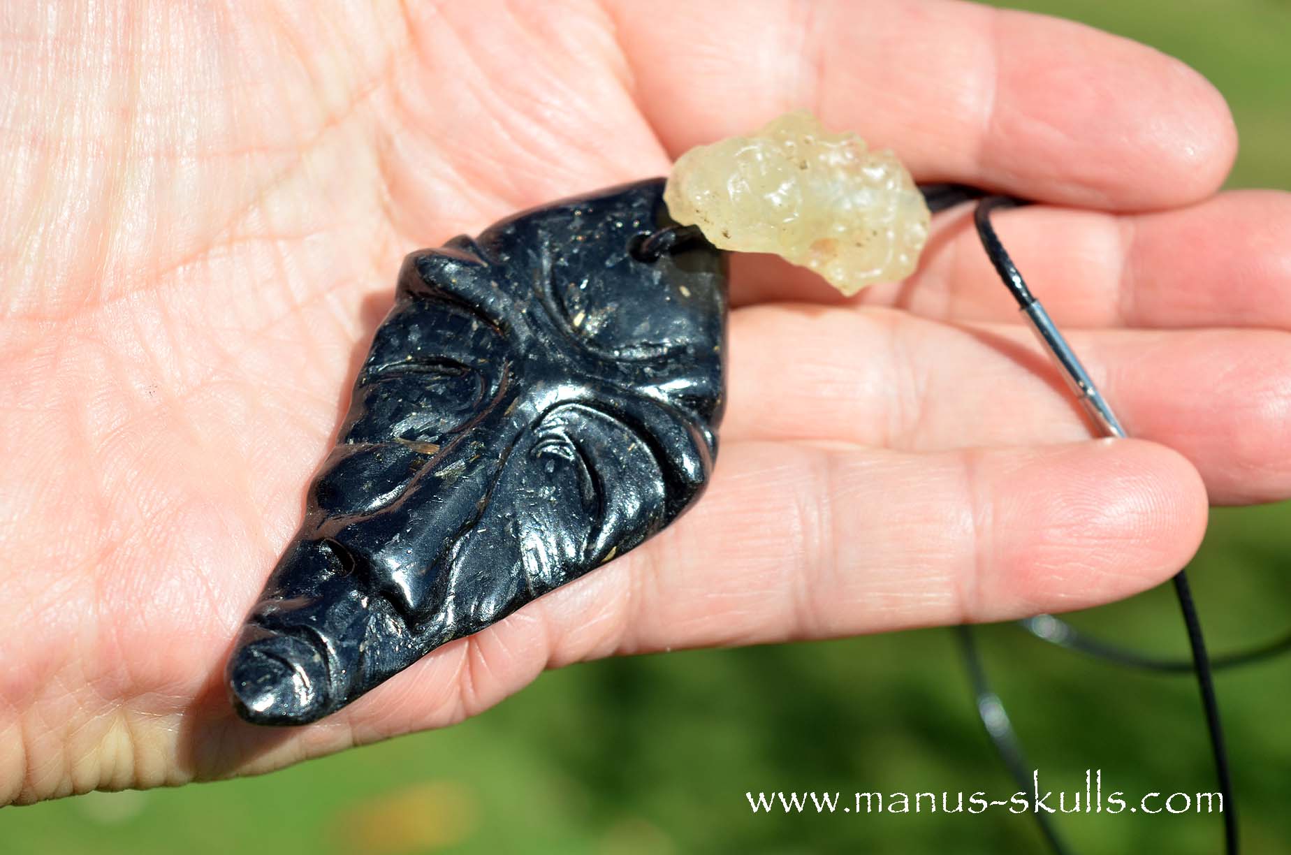 Manus skulls unique Crystal Carvings handmade skulls dragons pendants preseli bluestone tribals spiritual meaning wand Unicorn ..  nuummite libyan desert glass