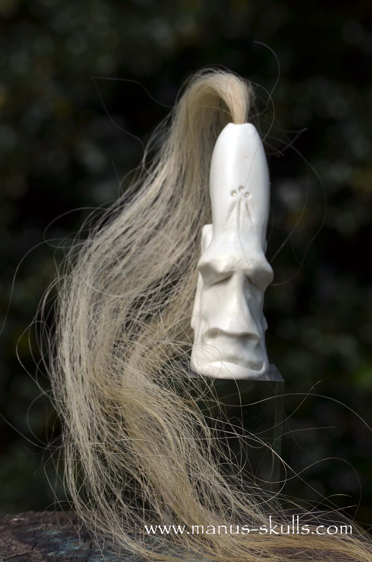 White Steatite Tribal Skull with Awen Symbol  #045