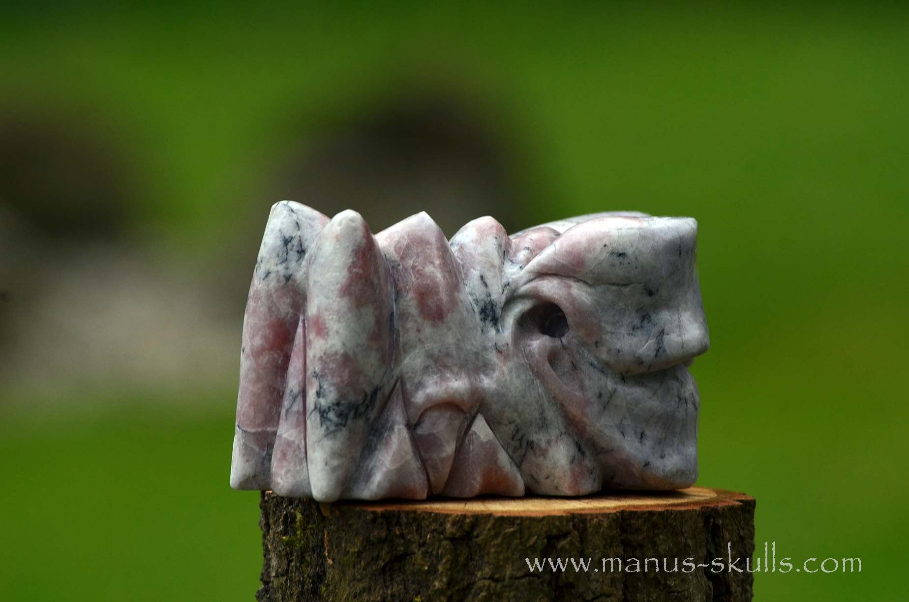 Manus skulls unique Crystal Carvings handmade skulls dragons pendants preseli bluestone tribals spiritual meaning wand Unicorn .. Petalite