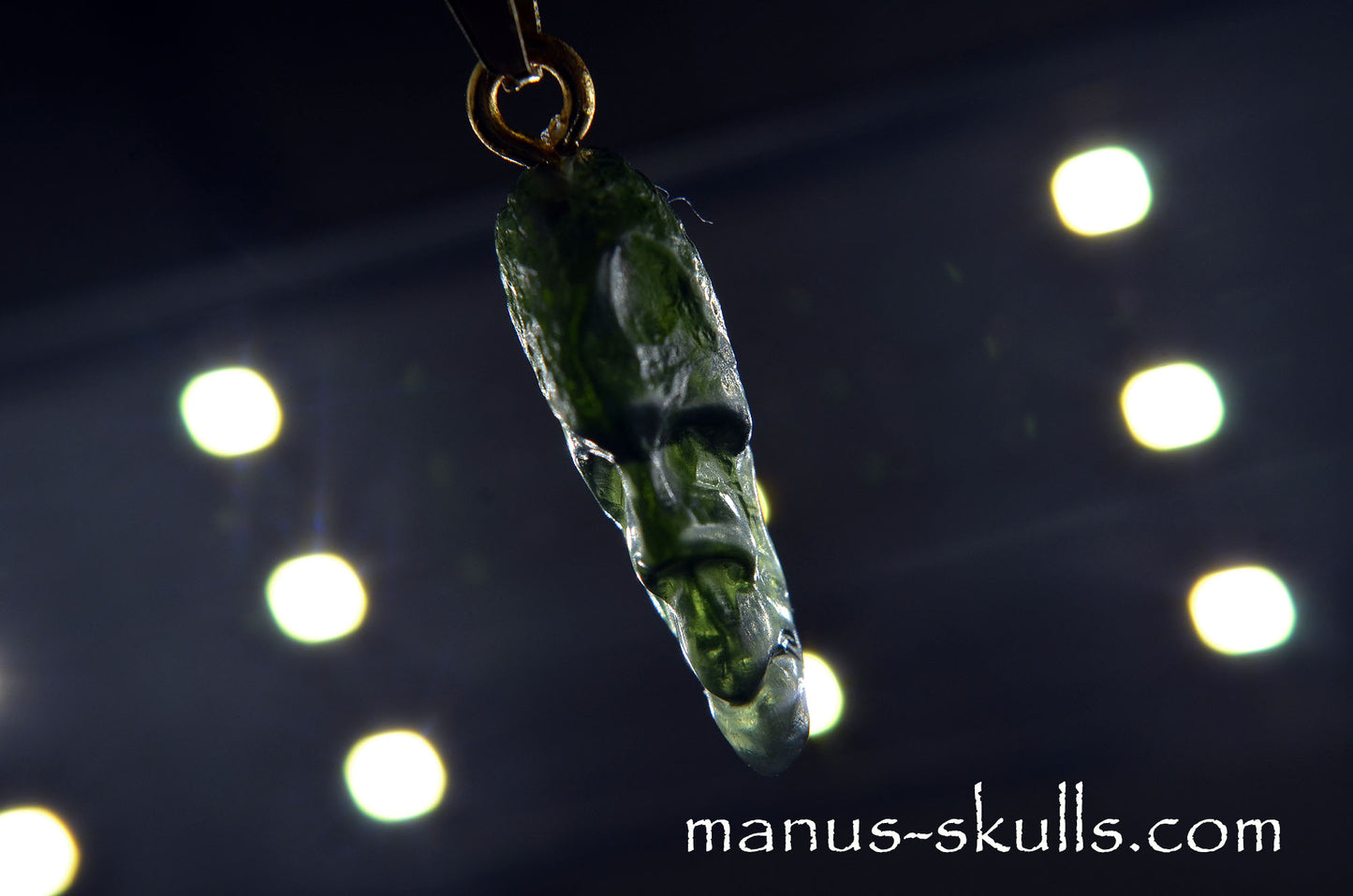 Moldavite Face Skull Pendant