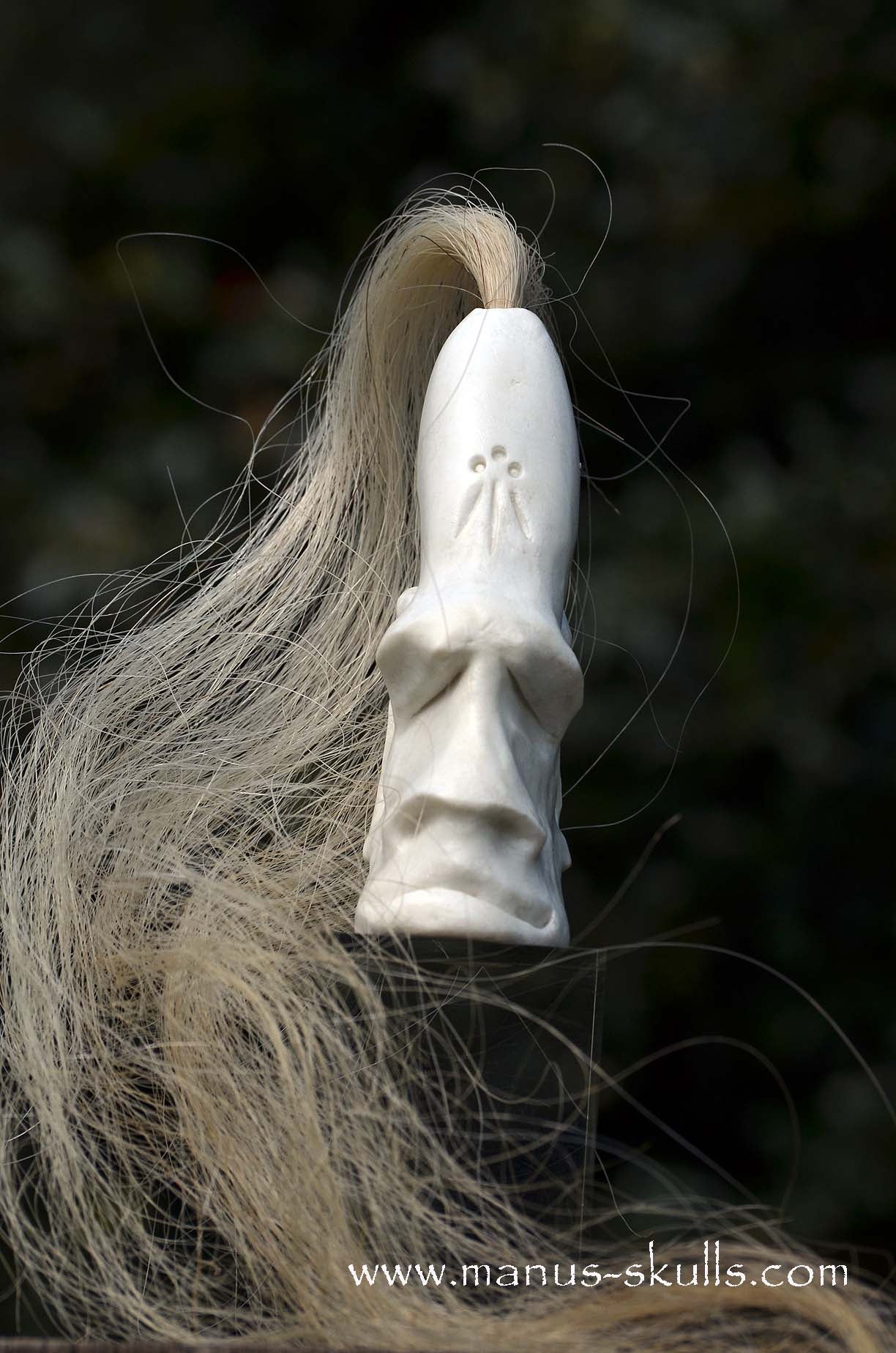 White Steatite Tribal Skull with Awen Symbol  #045