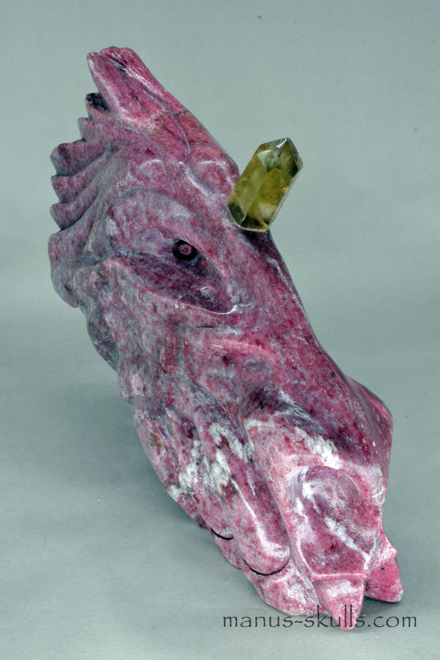 Large Thulite Unicorn Dragon with Citrine horn ....