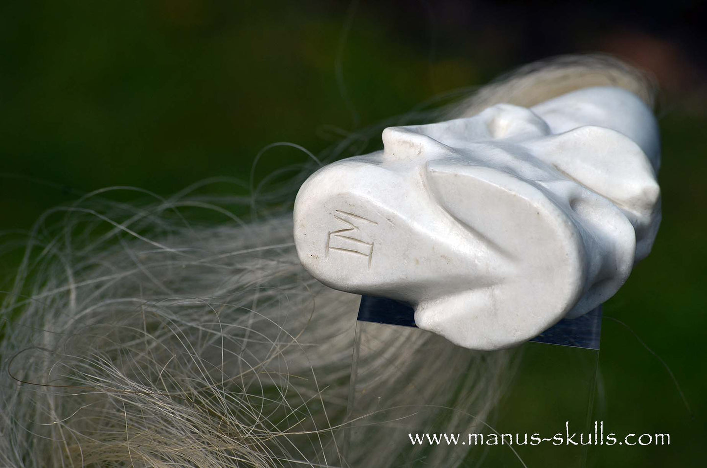 White Steatite Tribal Skull with Awen Symbol  #045