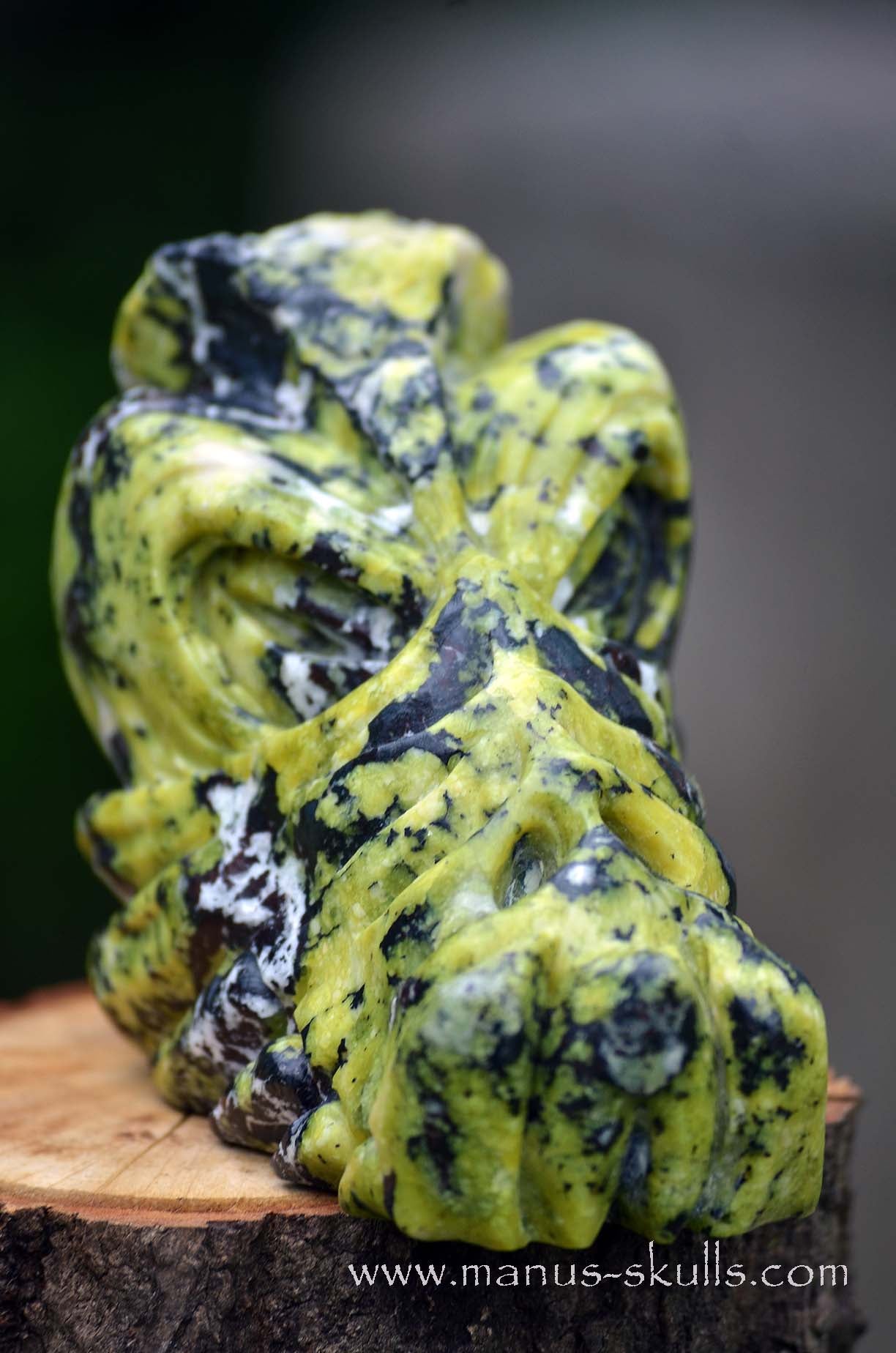 Manus skulls unique Crystal Carvings handmade skulls dragons pendants preseli bluestone tribals spiritual meaning wand Unicorn .. Lizardite