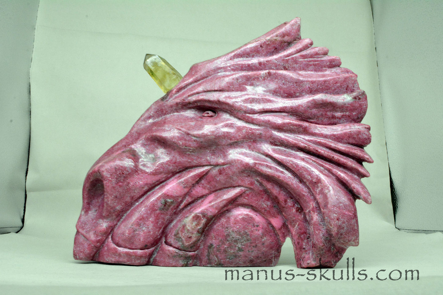 Large Thulite Unicorn Dragon with Citrine horn ....
