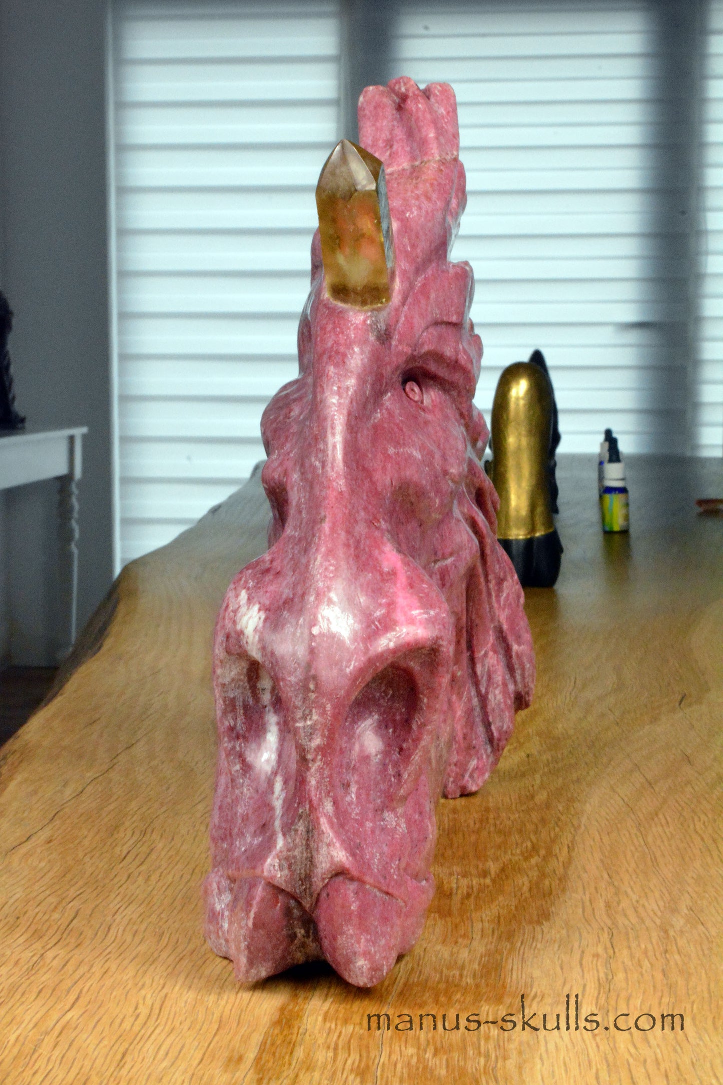 Large Thulite Unicorn Dragon with Citrine horn ....