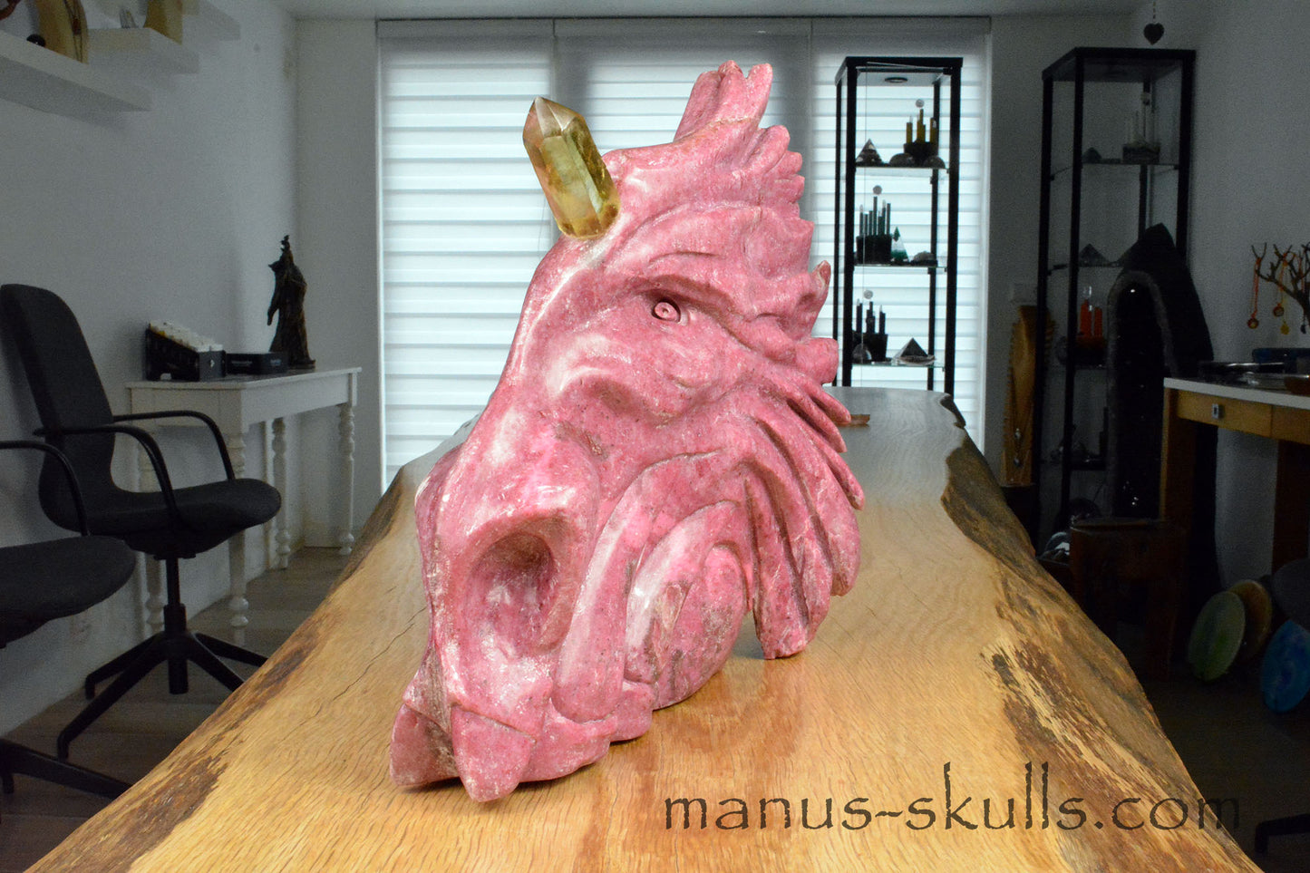 Large Thulite Unicorn Dragon with Citrine horn ....