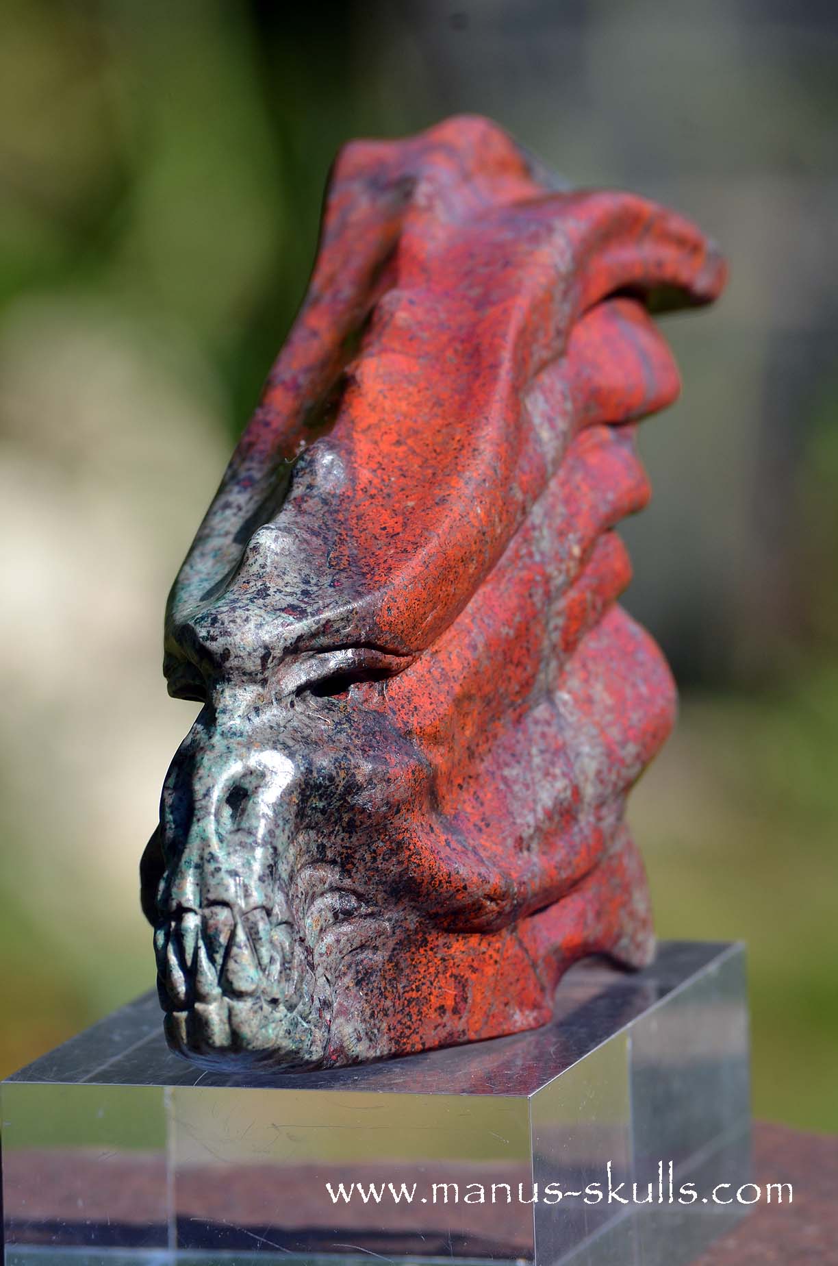 Manus skulls unique Crystal Carvings handmade skulls dragons pendants preseli bluestone tribals spiritual meaning wand Unicorn .. Sonora Sunrise Sunset Jasper