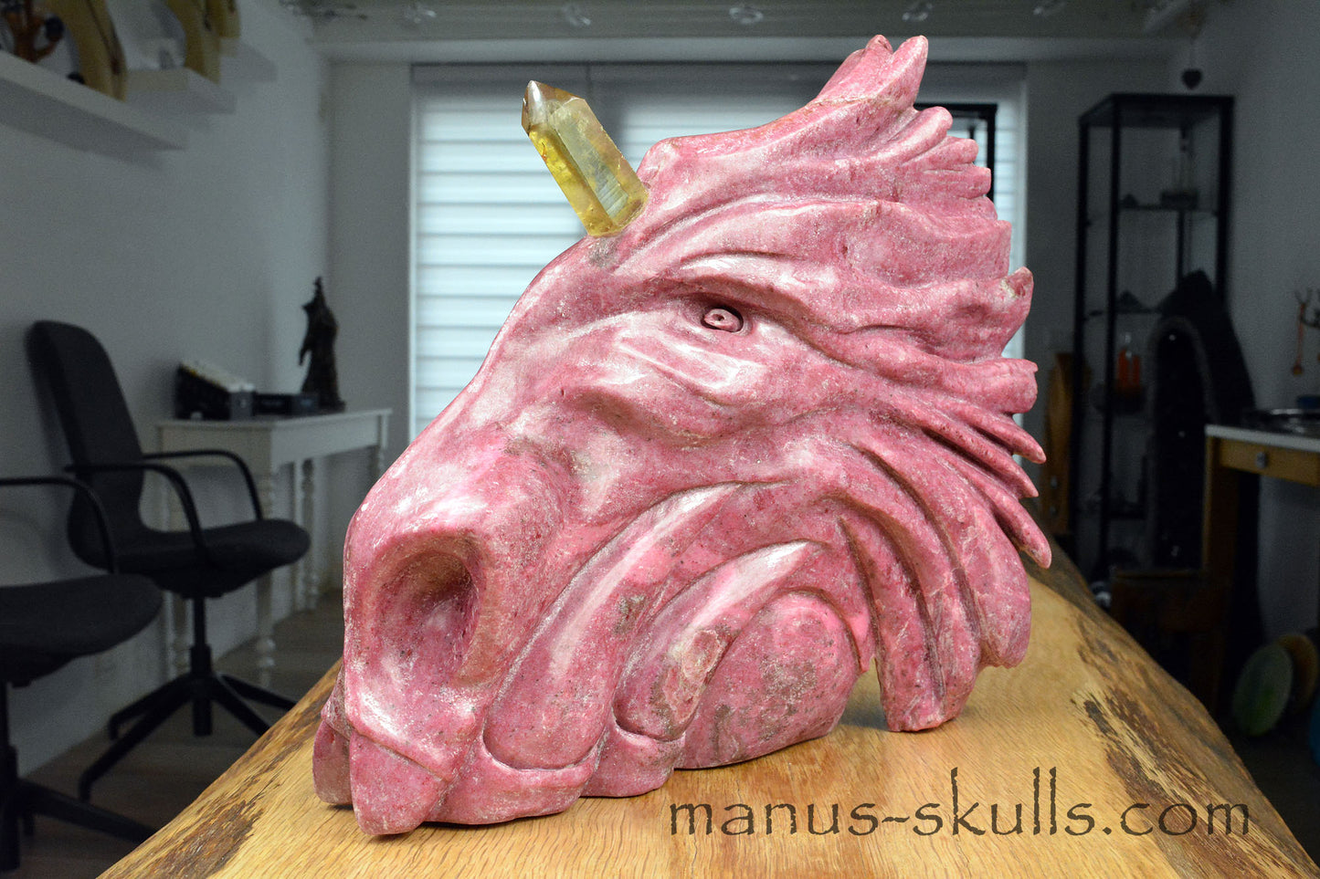 Large Thulite Unicorn Dragon with Citrine horn ....