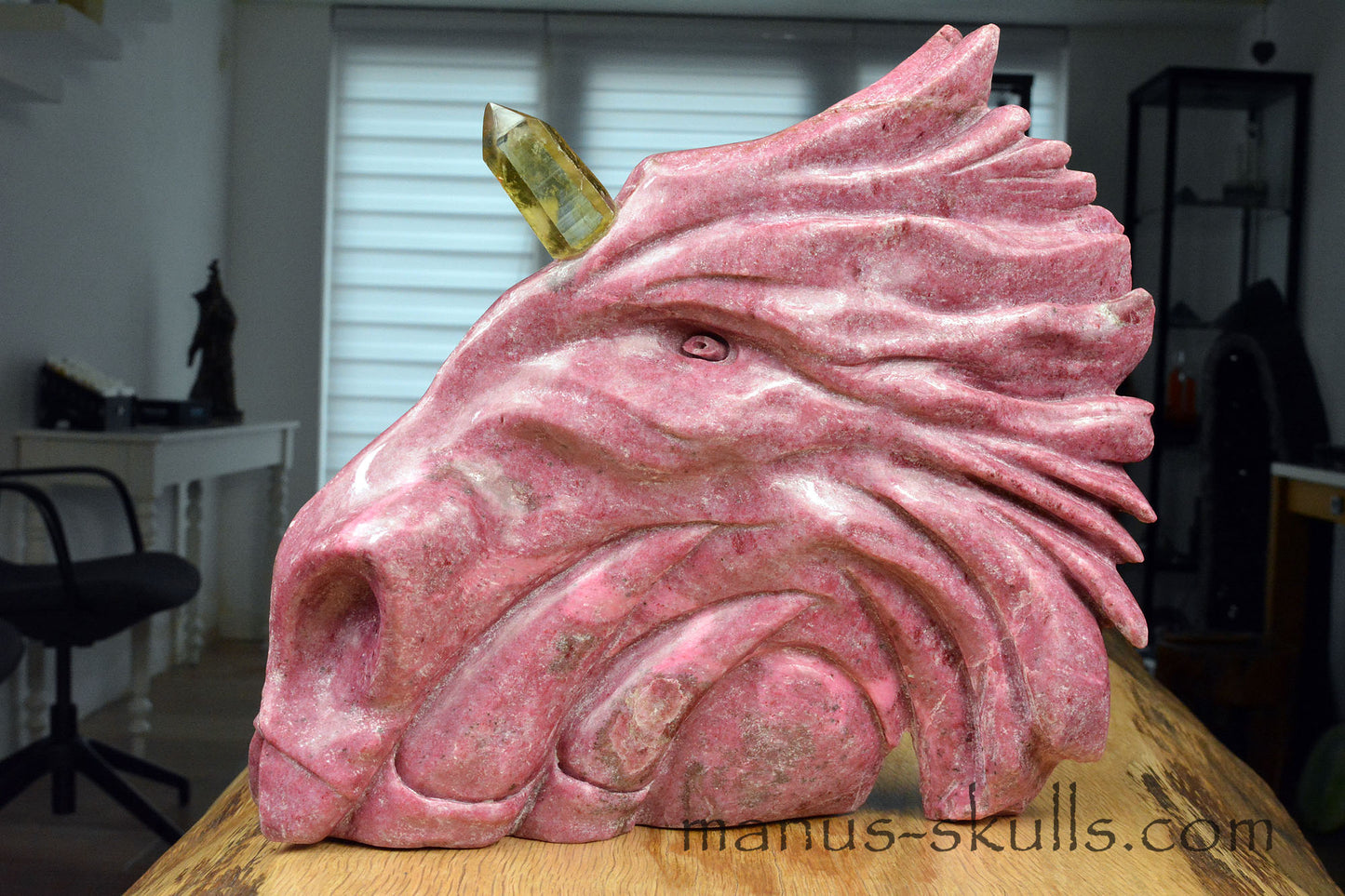 Large Thulite Unicorn Dragon with Citrine horn ....