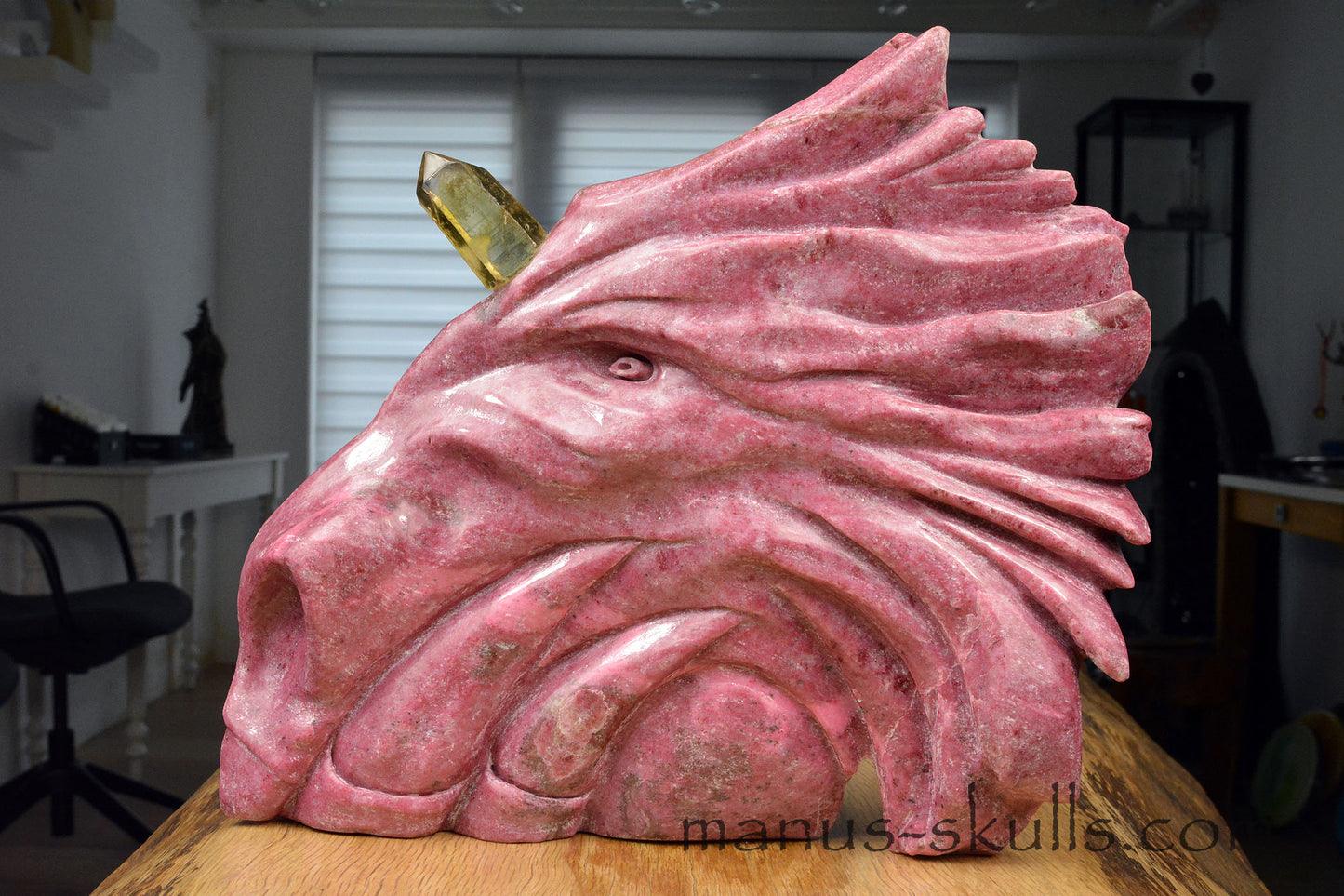 Large Thulite Unicorn Dragon with Citrine horn ....