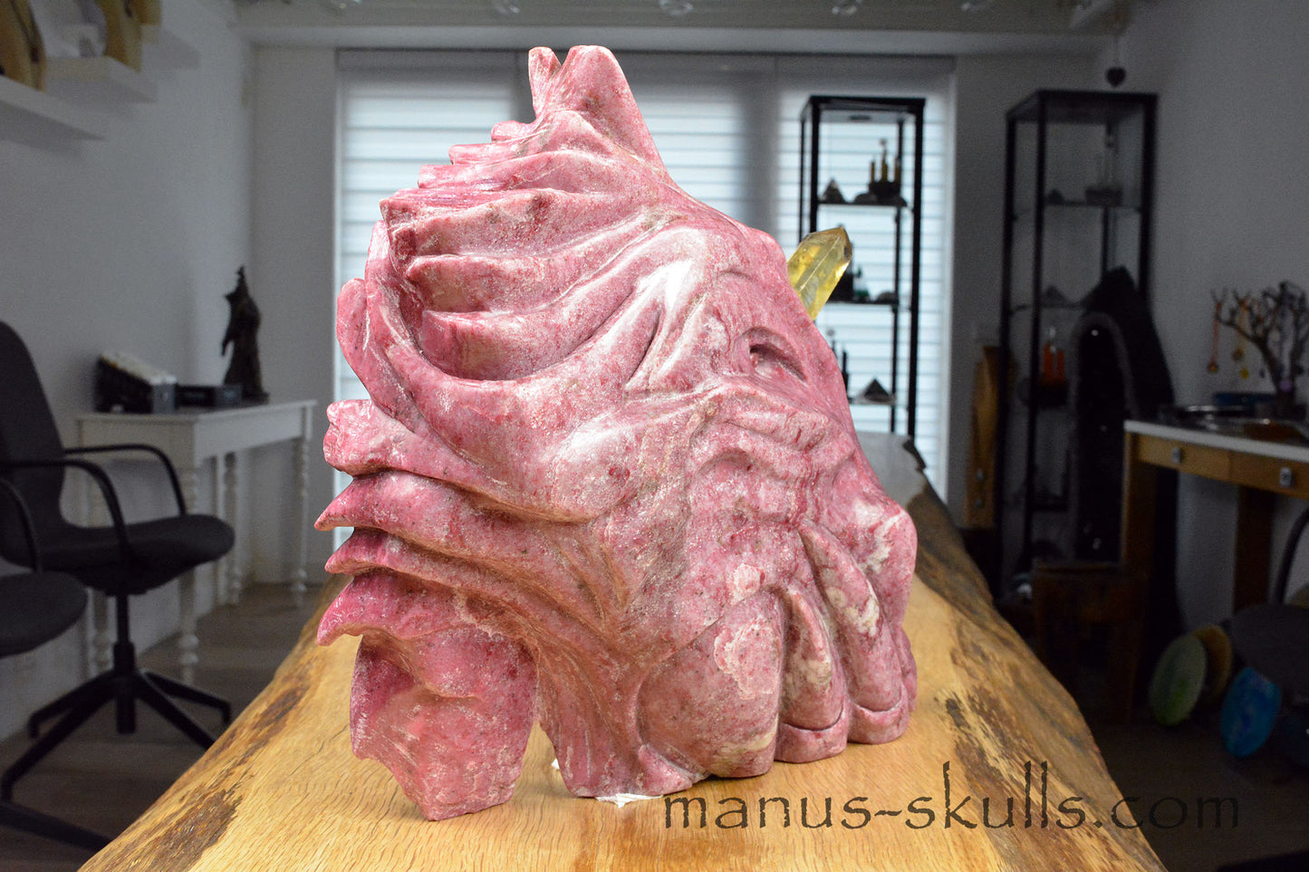 Large Thulite Unicorn Dragon with Citrine horn ....