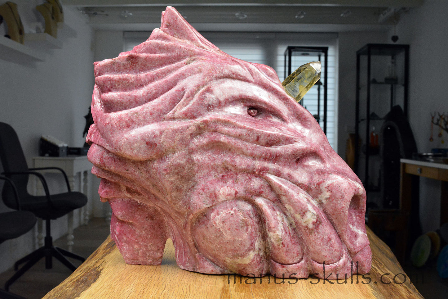 Large Thulite Unicorn Dragon with Citrine horn ....