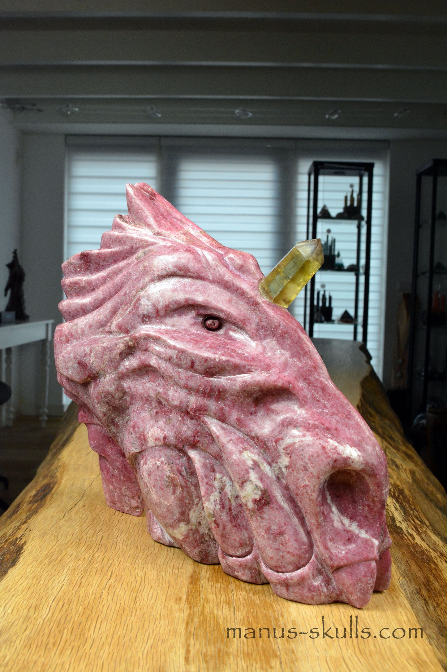 Large Thulite Unicorn Dragon with Citrine horn ....