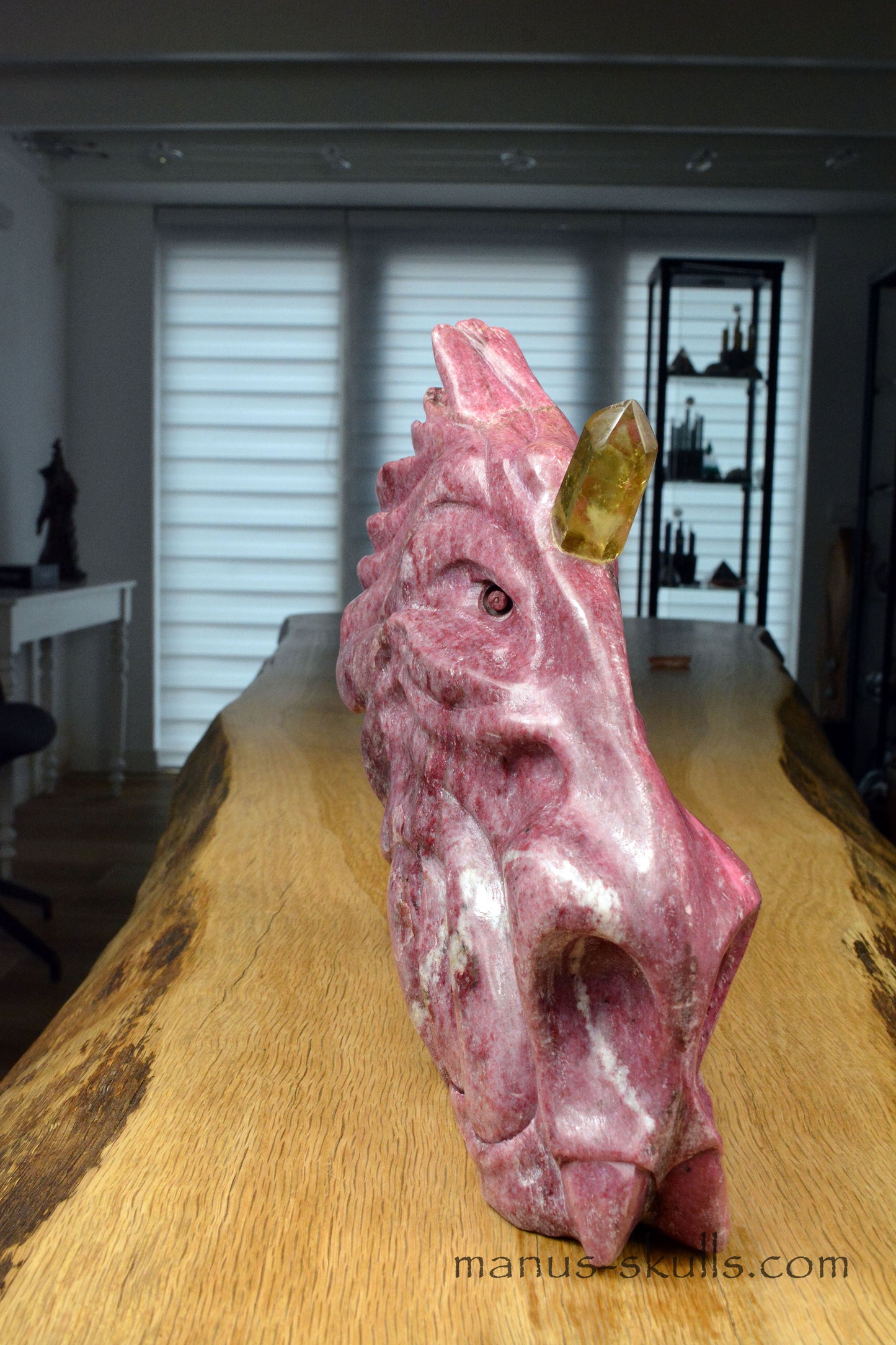 Large Thulite Unicorn Dragon with Citrine horn ....