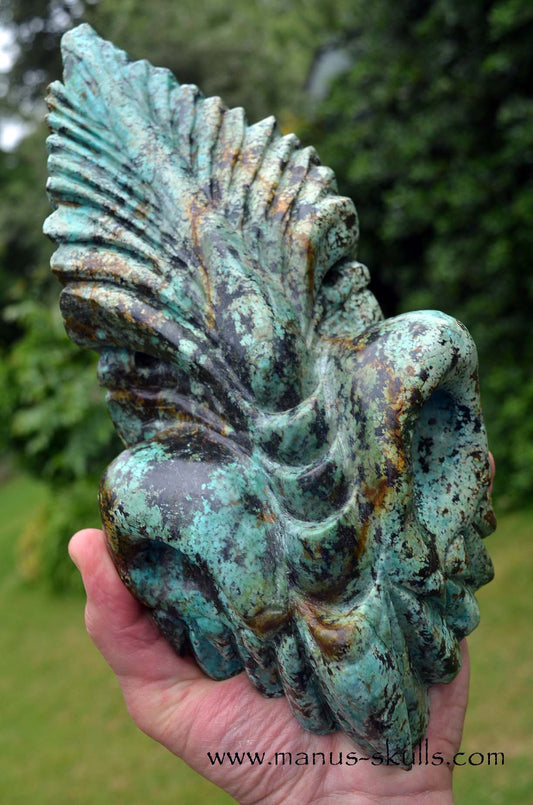 Manus skulls unique Crystal Carvings handmade skulls dragons pendants preseli bluestone tribals spiritual meaning wand Unicorn .. turquois