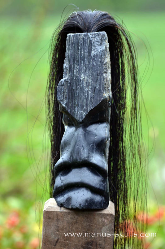 Black Tourmaline Tribal Skull #007