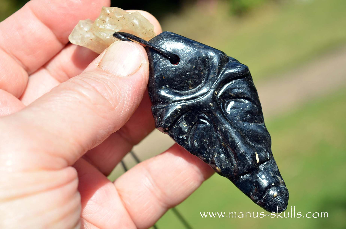 Manus skulls unique Crystal Carvings handmade skulls dragons pendants preseli bluestone tribals spiritual meaning wand Unicorn ..  nuummite libyan desert glass