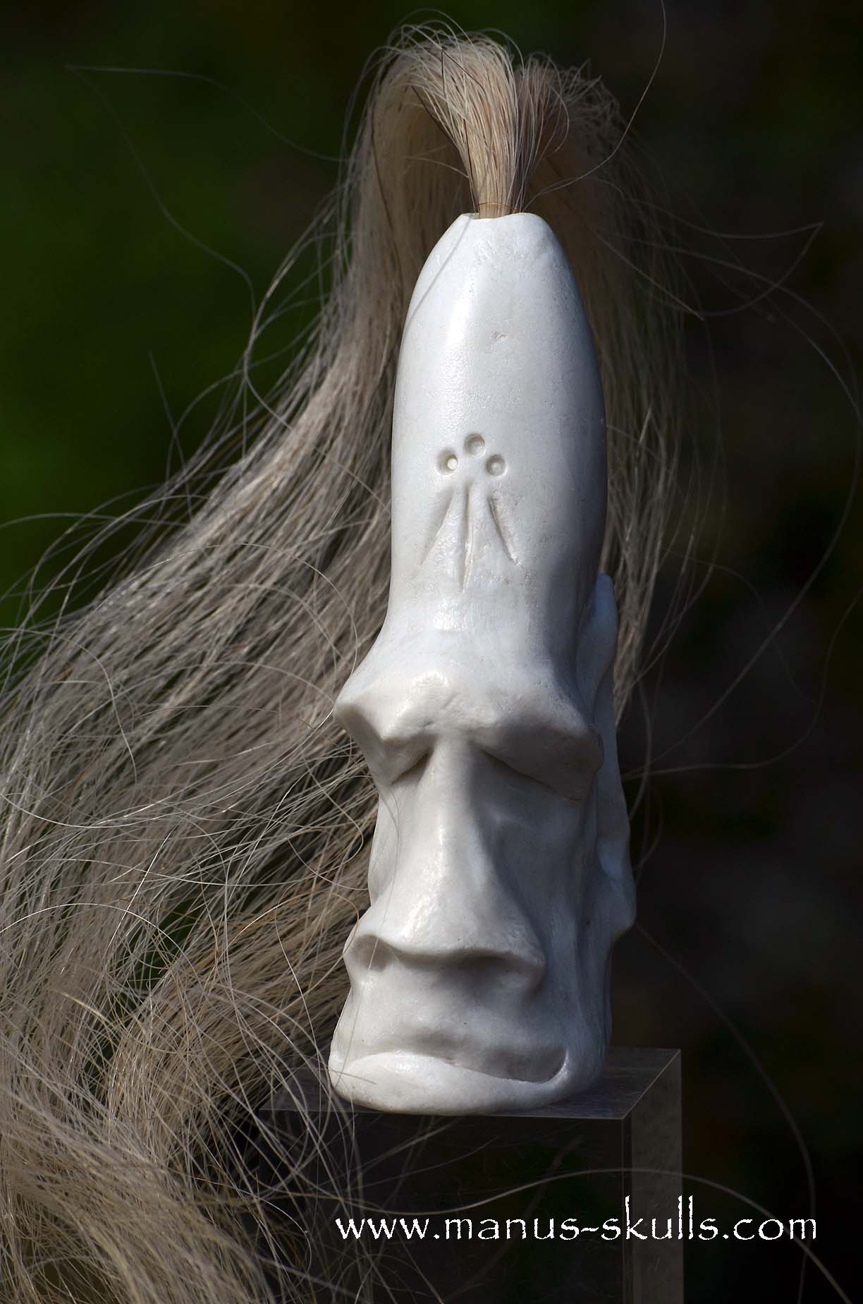 White Steatite Tribal Skull with Awen Symbol  #045