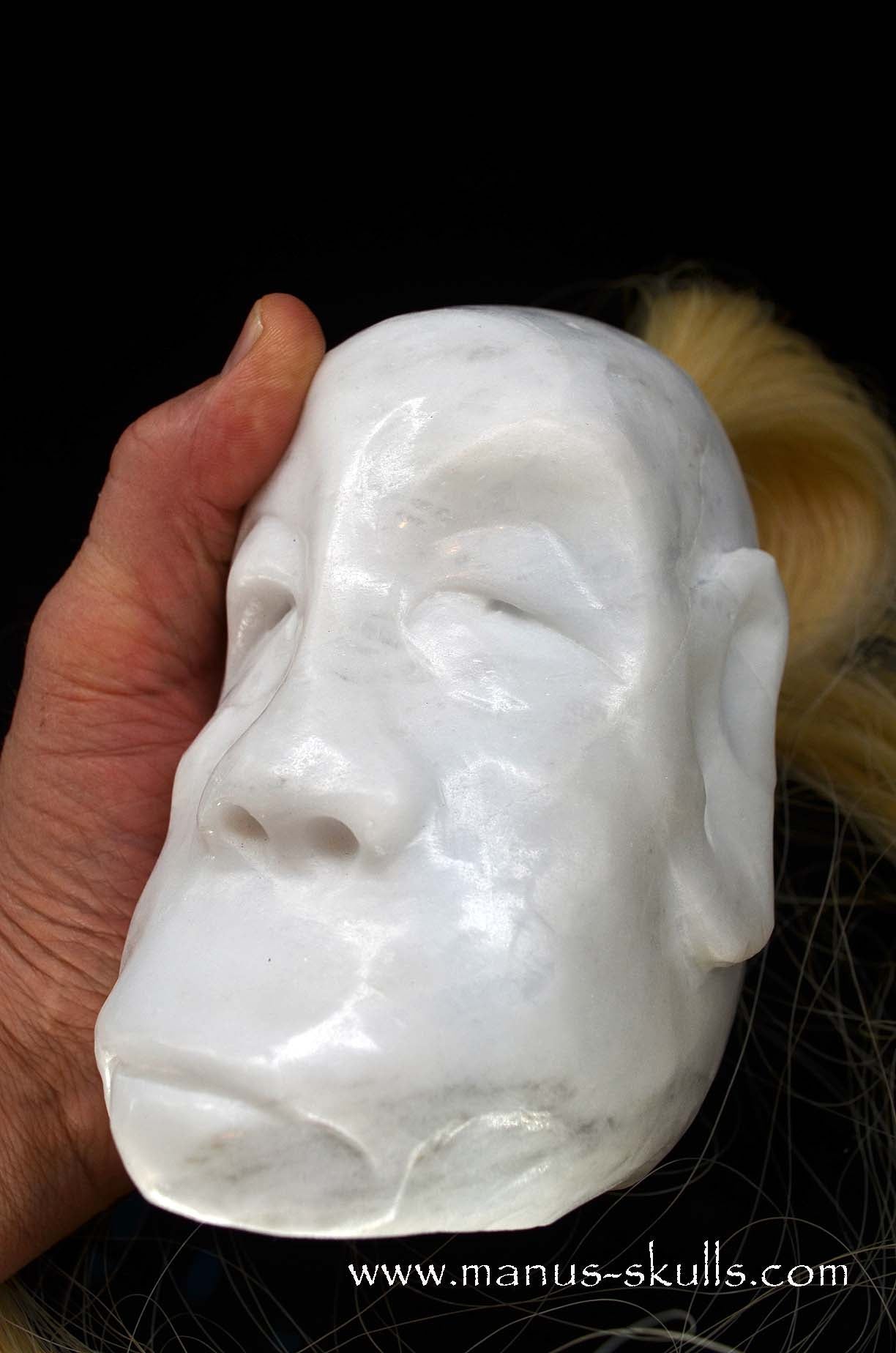 Peaceful White German Barite Tribal Skull Face.