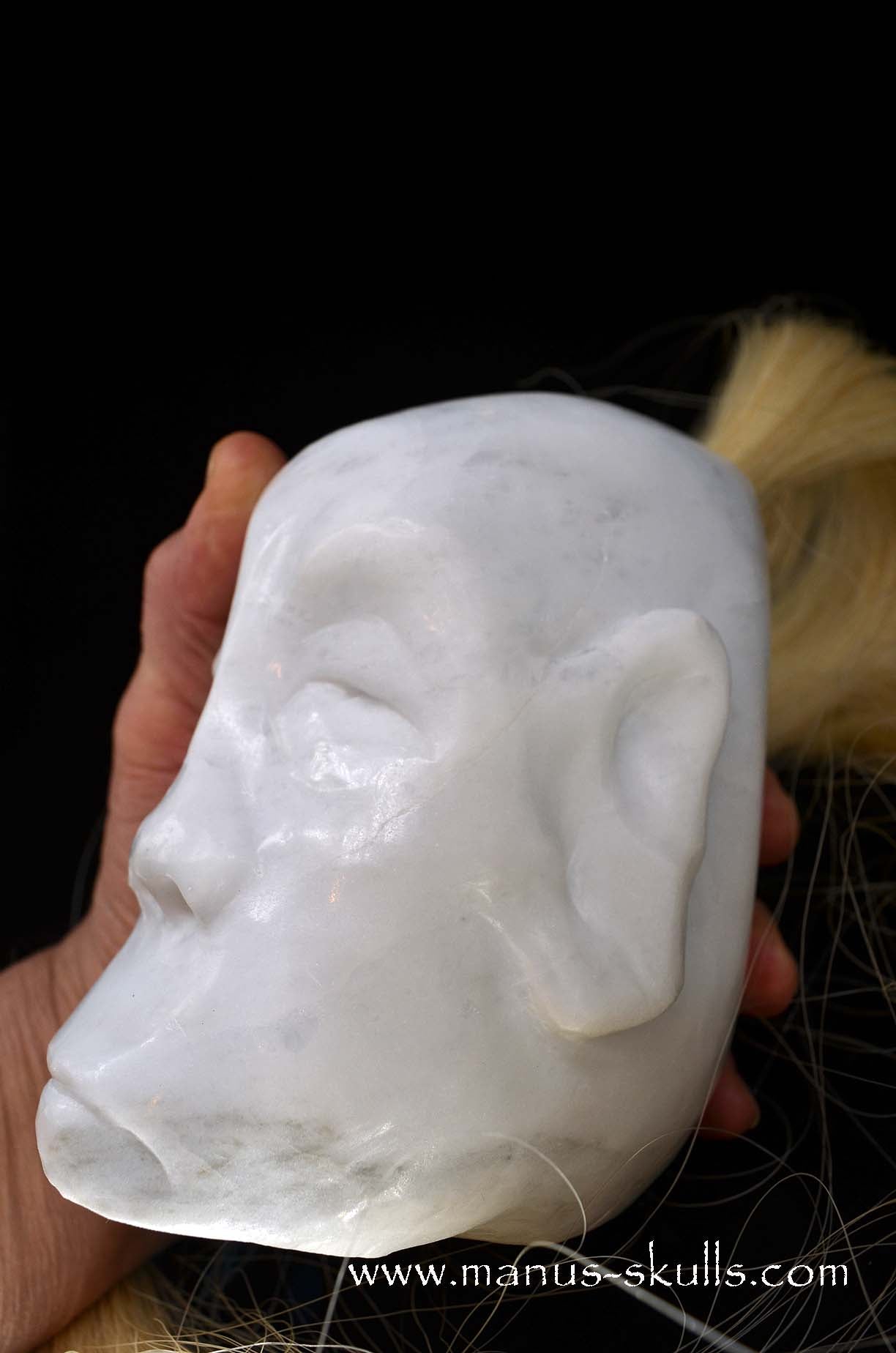 Peaceful White German Barite Tribal Skull Face.