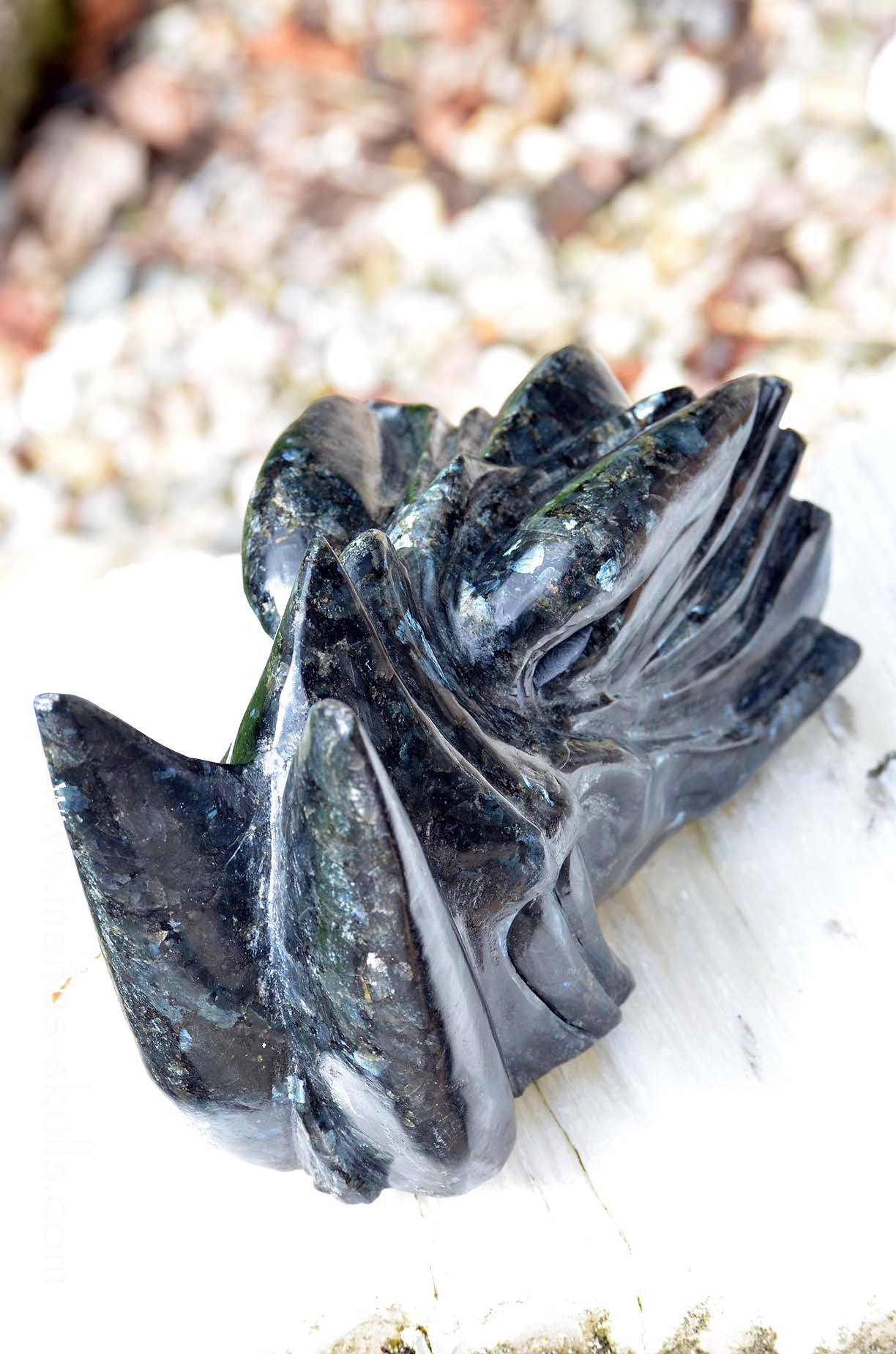 Manus skulls unique Crystal Carvings handmade skulls dragons pendants preseli bluestone tribals spiritual meaning wand Unicorn .. larvikite norwegian moonstone