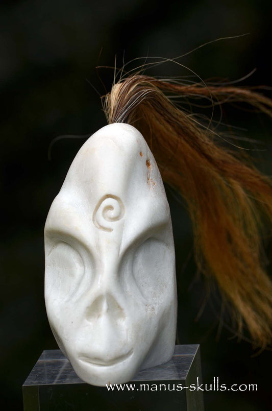 White Steatite Tribal Skull Spiral  #047