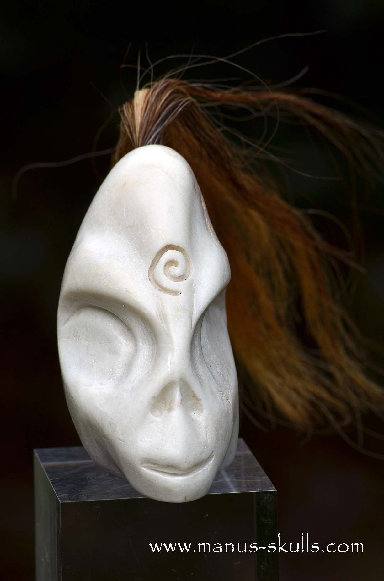 White Steatite Tribal Skull Spiral #047