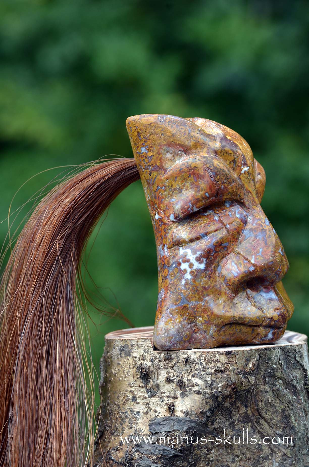 Manus skulls unique Crystal Carvings handmade skulls dragons pendants preseli bluestone tribals spiritual meaning wand Unicorn .. petrified palm wood