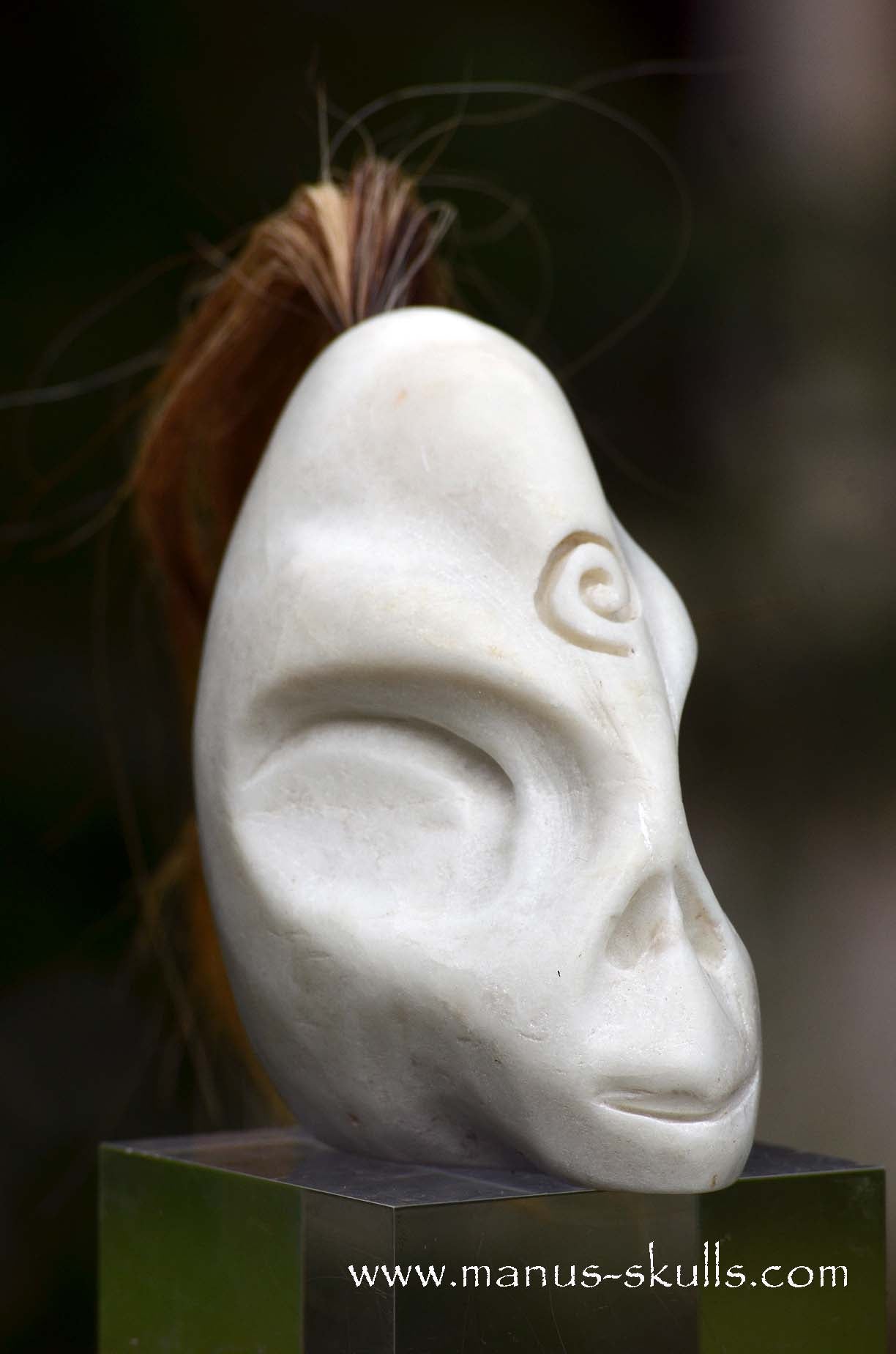 White Steatite Tribal Skull Spiral #047