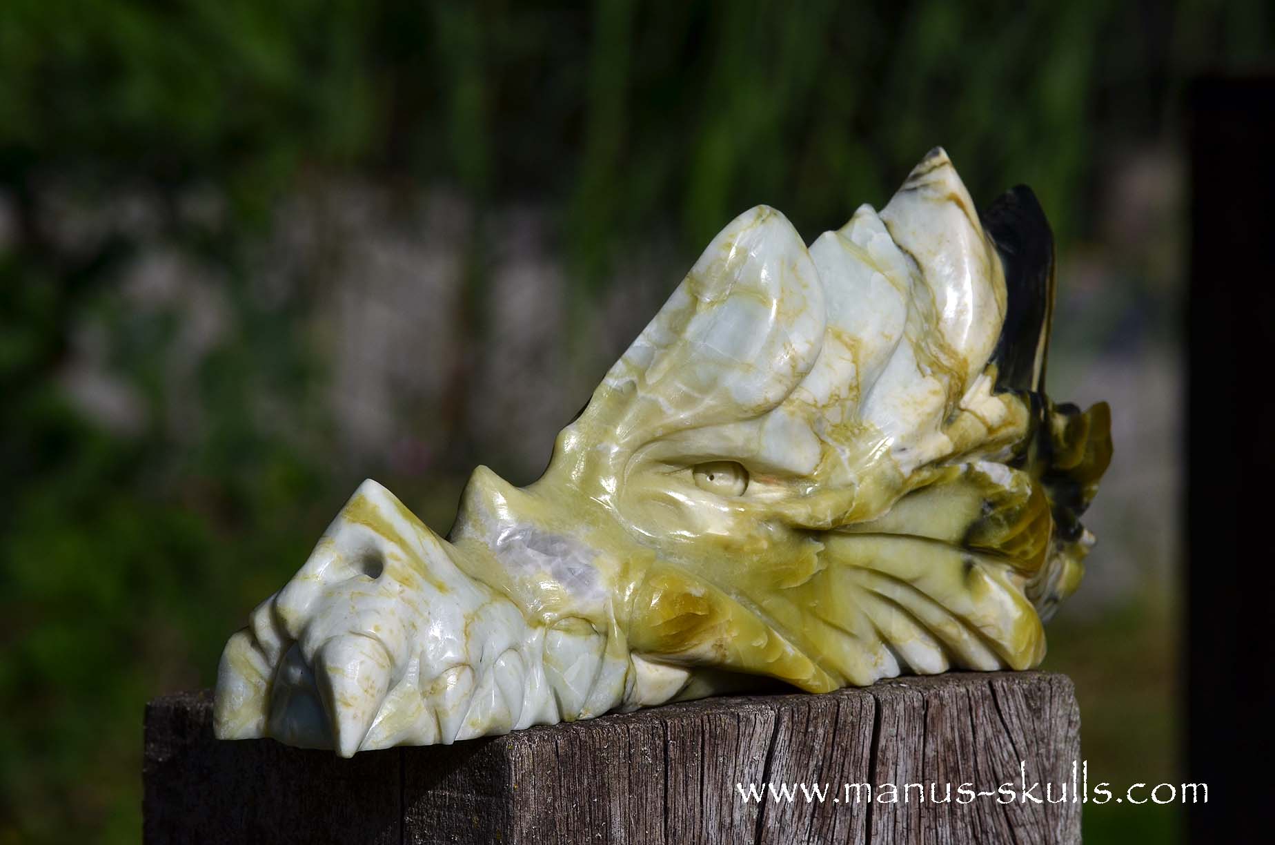 Manus skulls unique Crystal Carvings handmade skulls dragons pendants preseli bluestone tribals spiritual meaning wand Unicorn .. Connemara marble