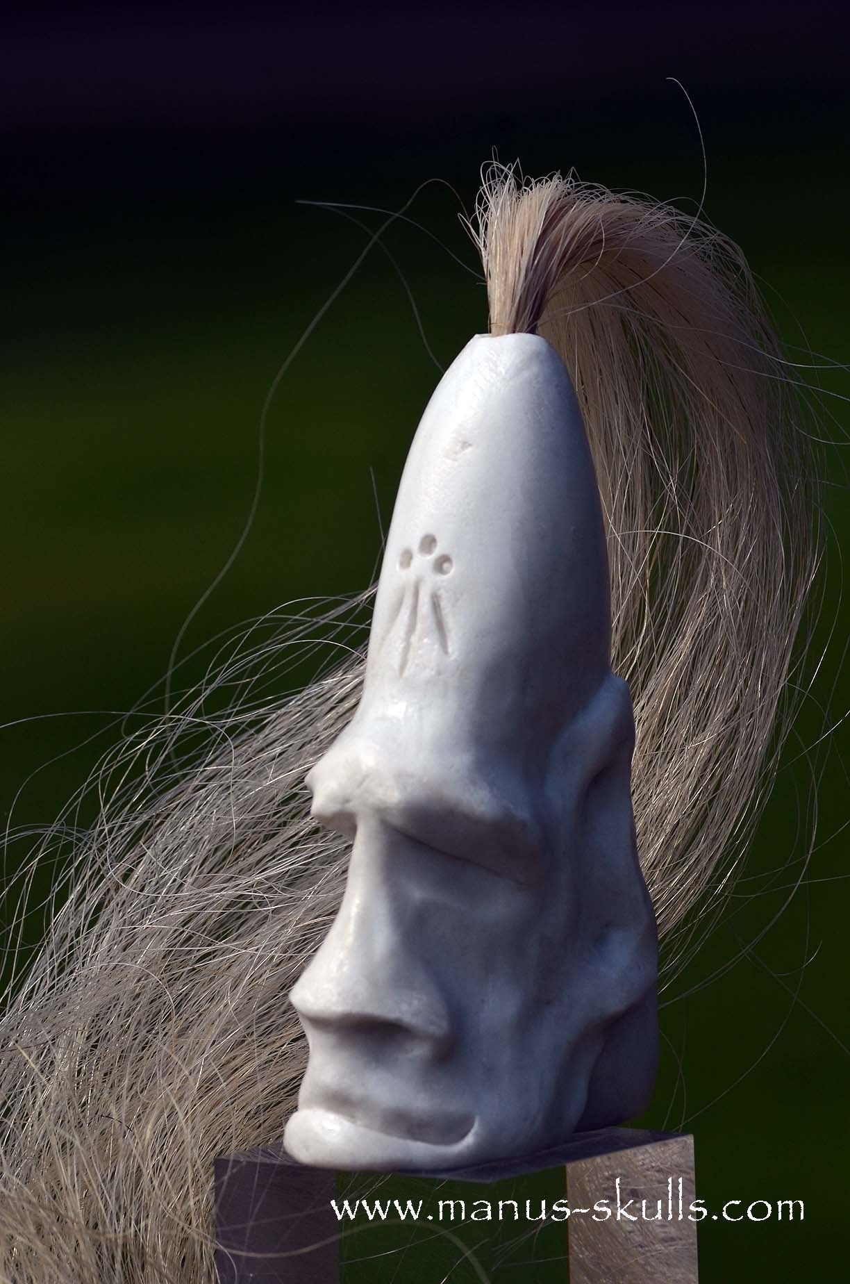 White Steatite Tribal Skull with Awen Symbol  #045