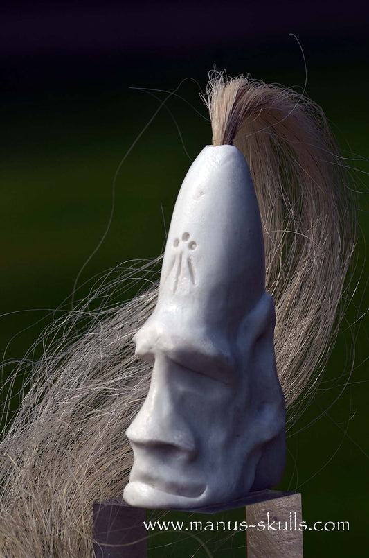 White Steatite Tribal Skull with Awen Symbol  #045