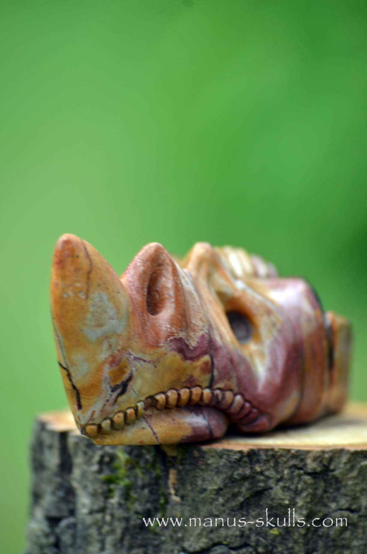 Manus skulls unique Crystal Carvings handmade skulls dragons pendants preseli bluestone tribals spiritual meaning wand Unicorn .. rainbow jasper