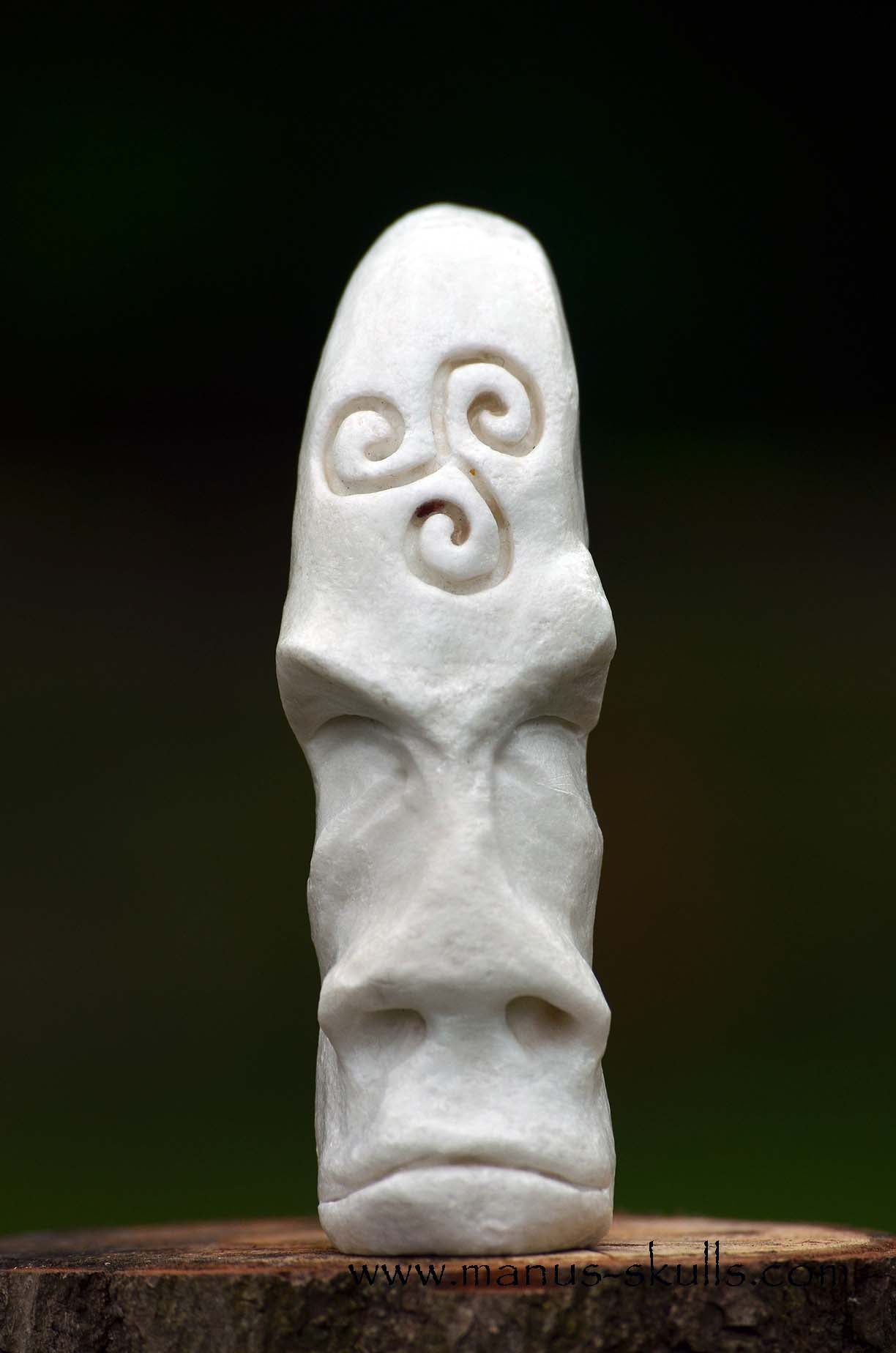 Hairless White Steatite Triskelion Tribal Skull #058