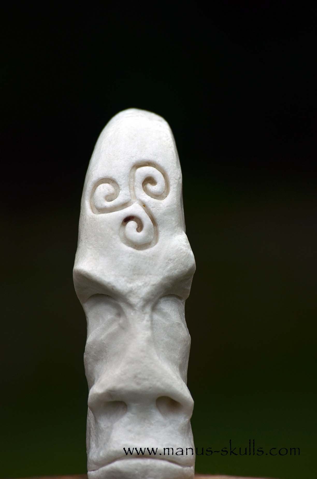 Hairless White Steatite Triskelion Tribal Skull #058
