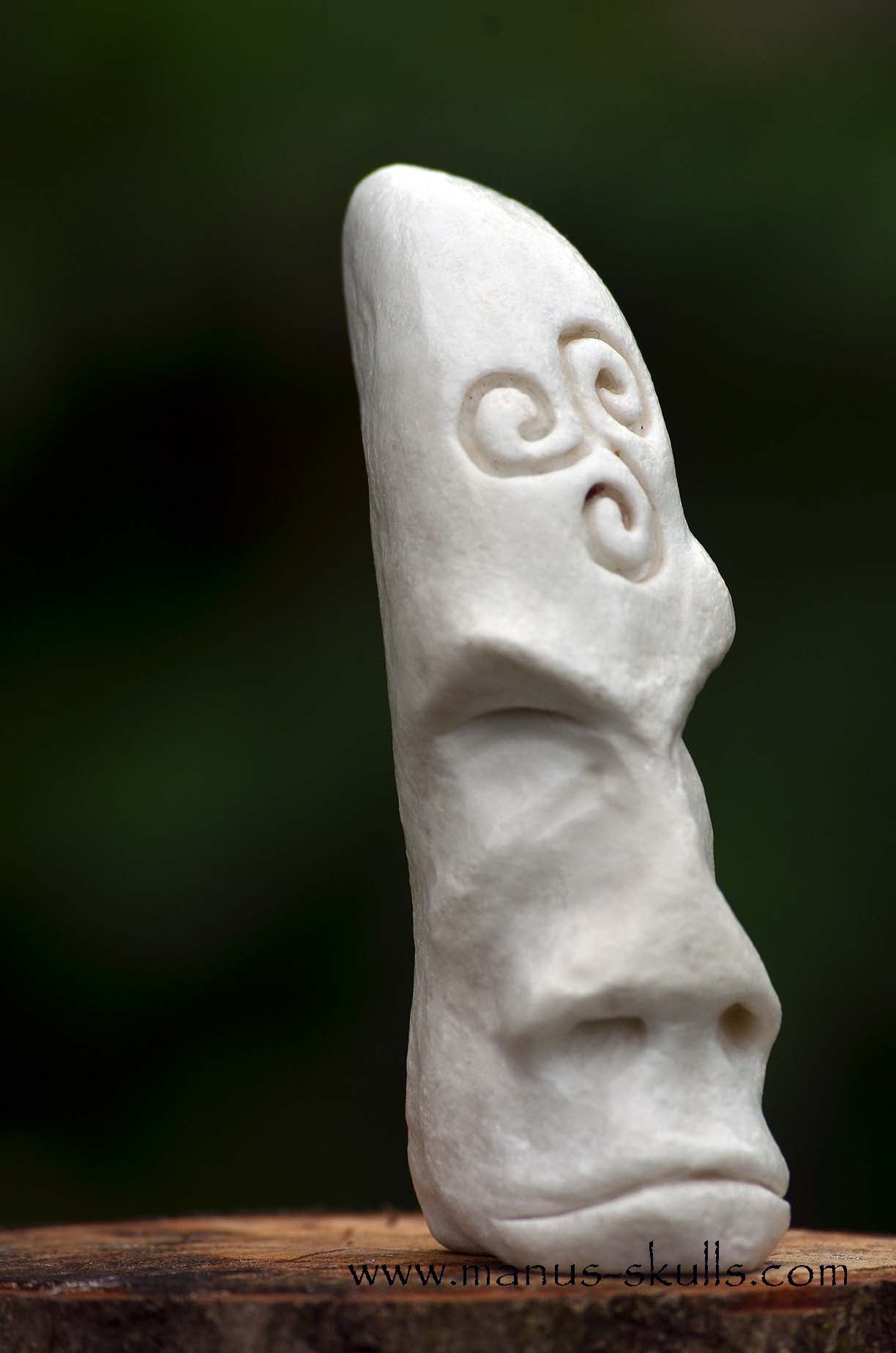 Hairless White Steatite Triskelion Tribal Skull #058