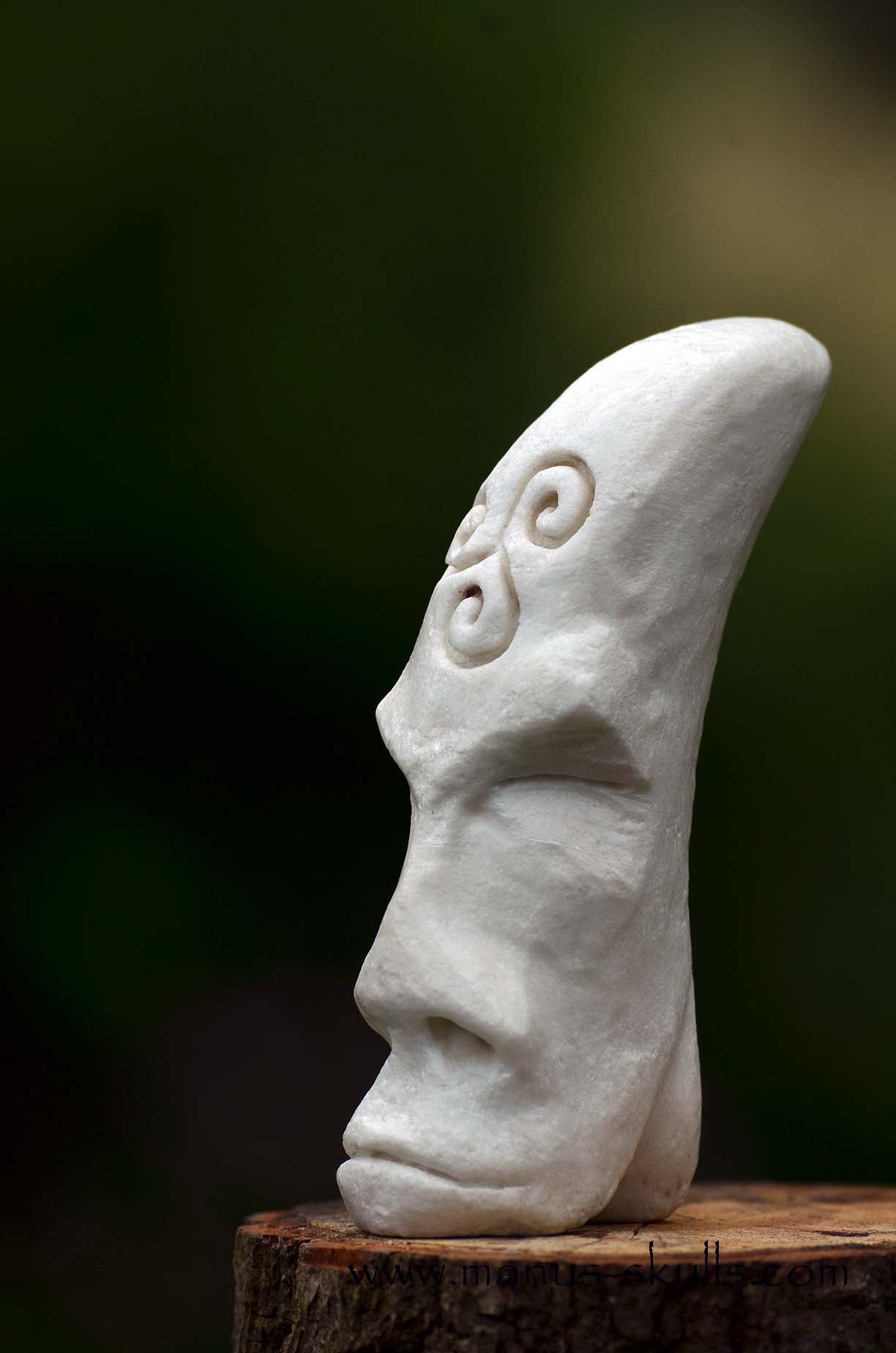 Hairless White Steatite Triskelion Tribal Skull #058