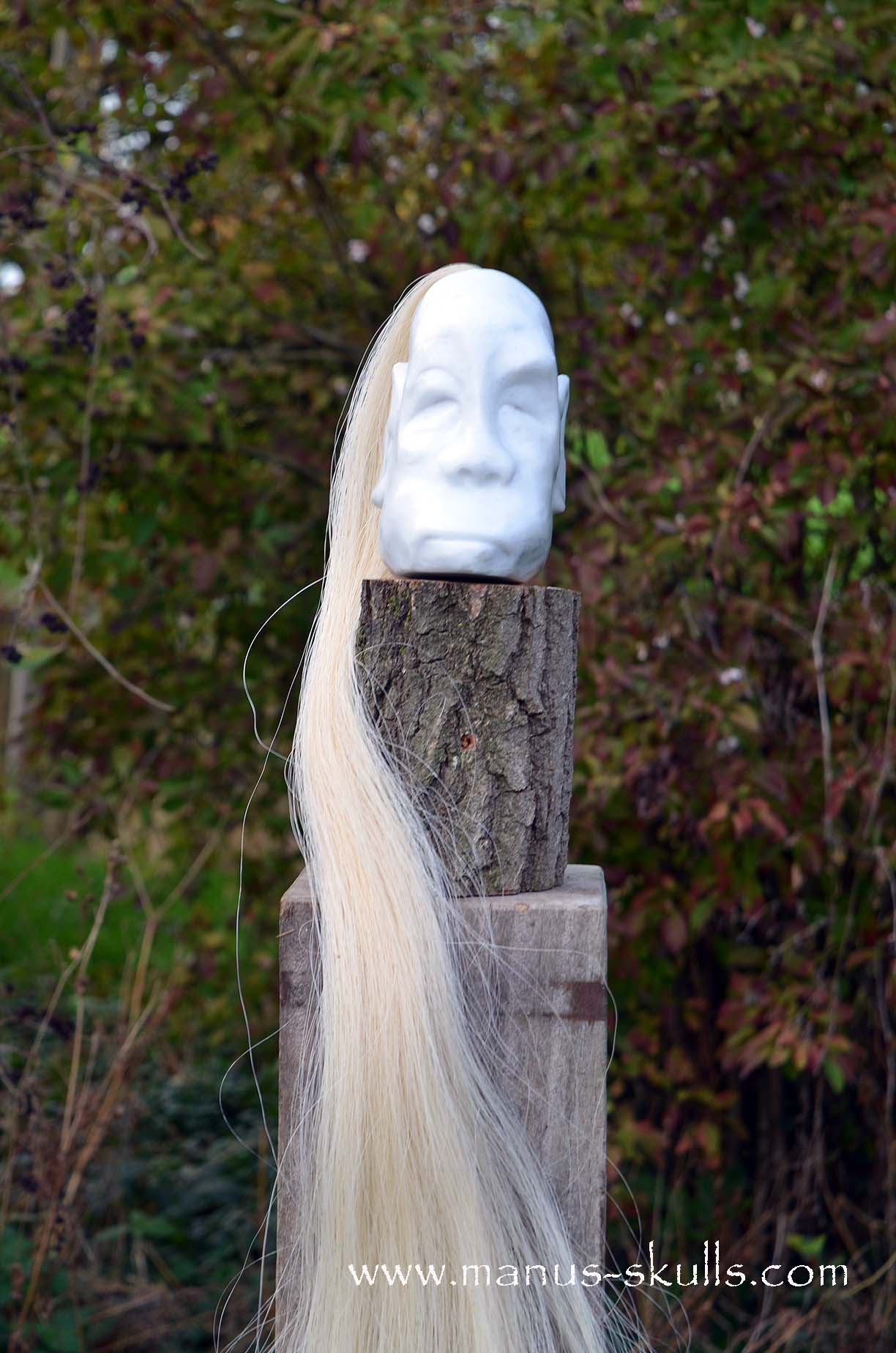 Peaceful White German Barite Tribal Skull Face.