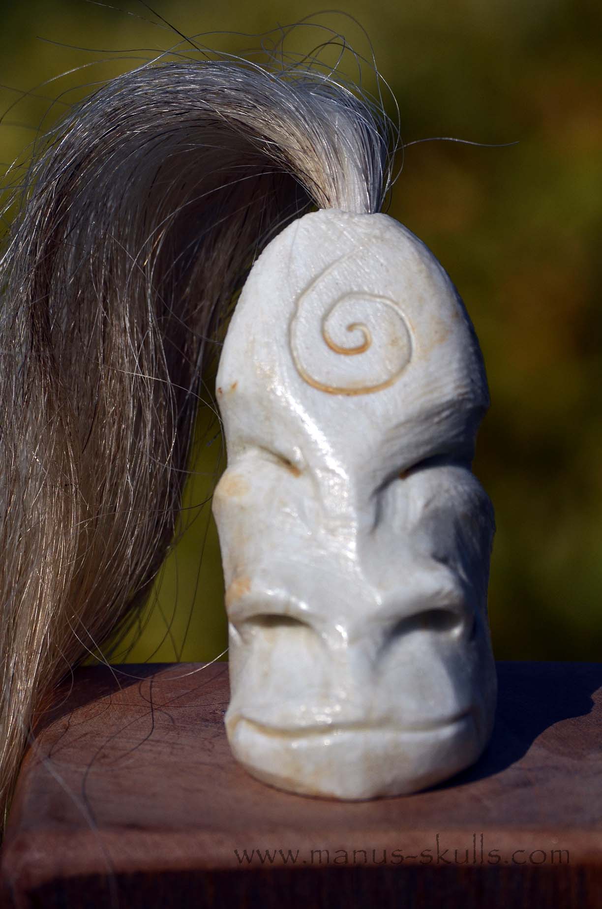 White Steatite Tribal Skull Spiral  #025