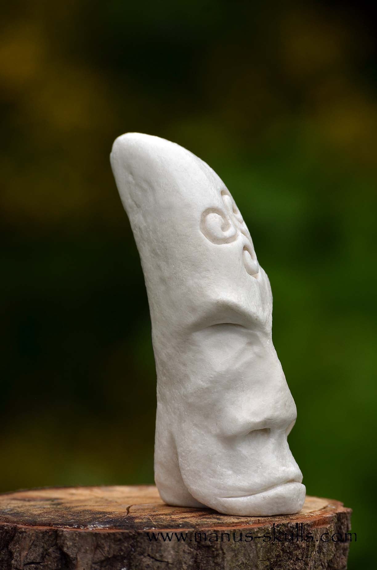Hairless White Steatite Triskelion Tribal Skull #058