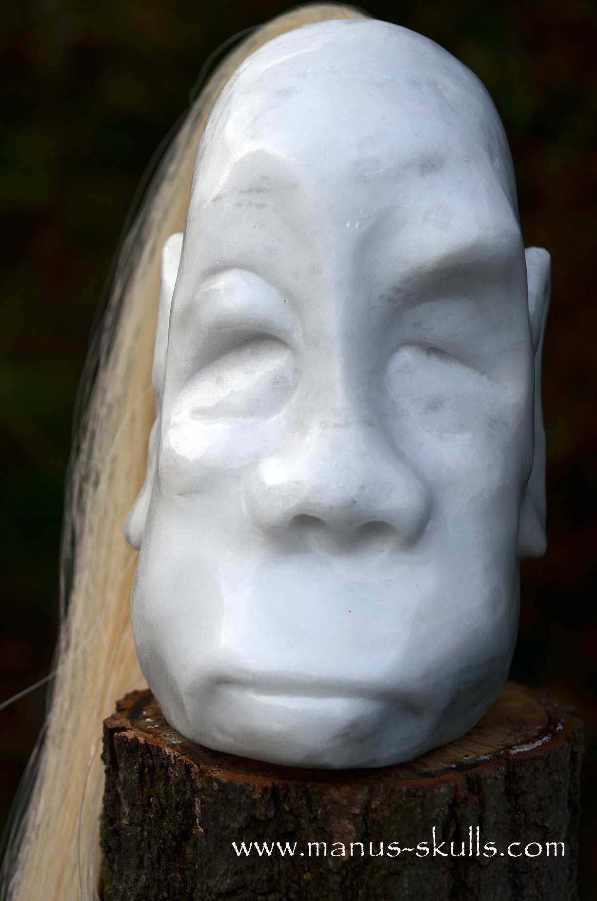Peaceful White German Barite Tribal Skull Face.
