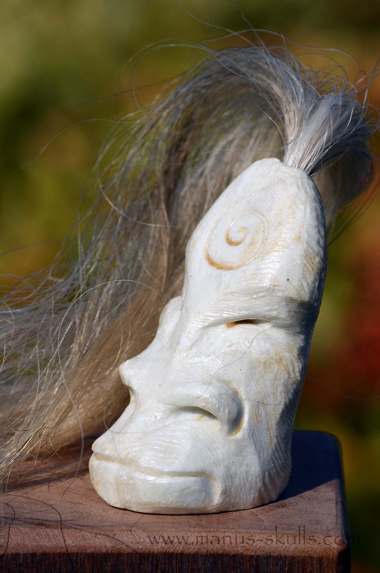 White Steatite Tribal Skull Spiral  #025