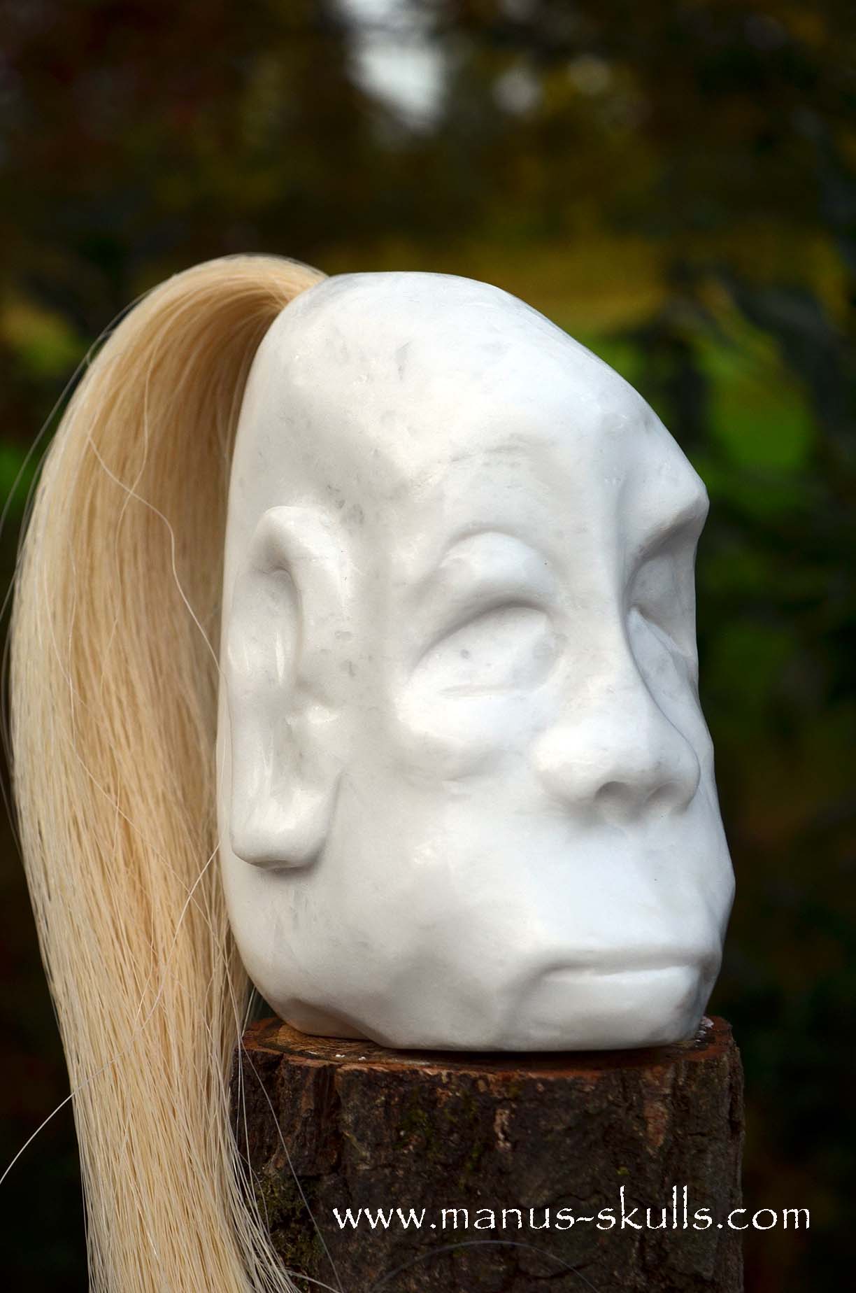 Peaceful White German Barite Tribal Skull Face.