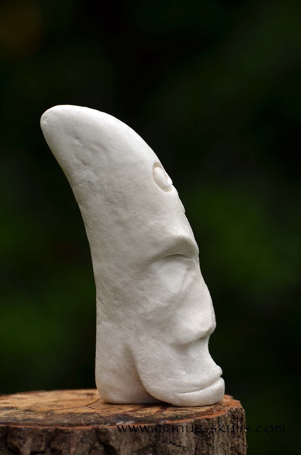 Hairless White Steatite Triskelion Tribal Skull #058