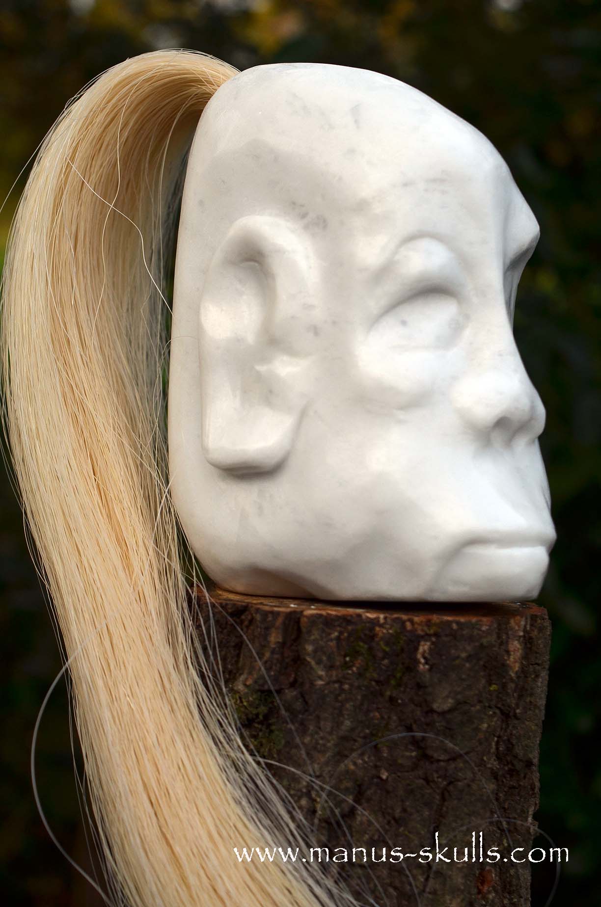 Peaceful White German Barite Tribal Skull Face.