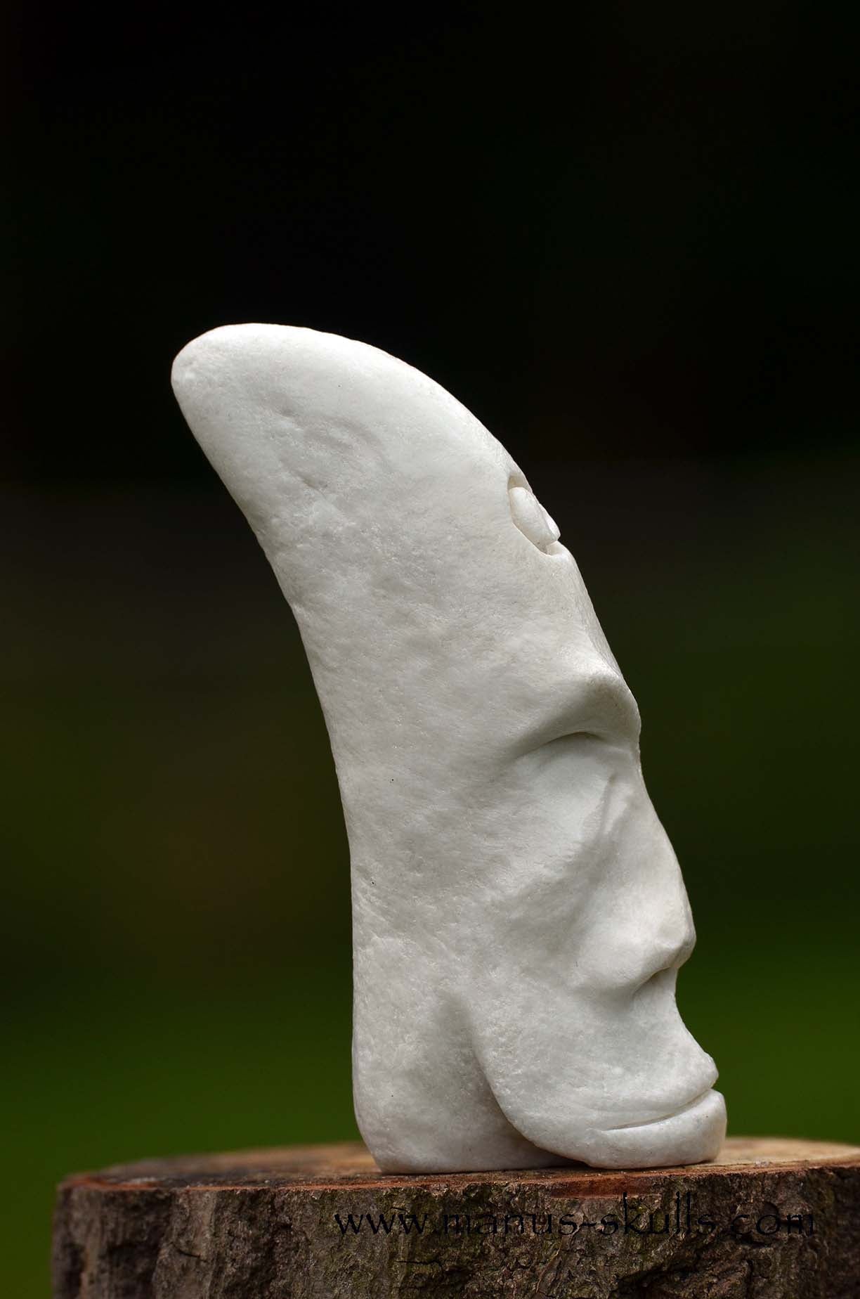 Hairless White Steatite Triskelion Tribal Skull #058